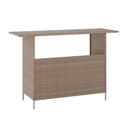 Emma + Oliver - Melfi Wicker Rattan Counter Height Bar Table for Indoor/Outdoor Use with Inner Shelf and Bar Top - Brown
