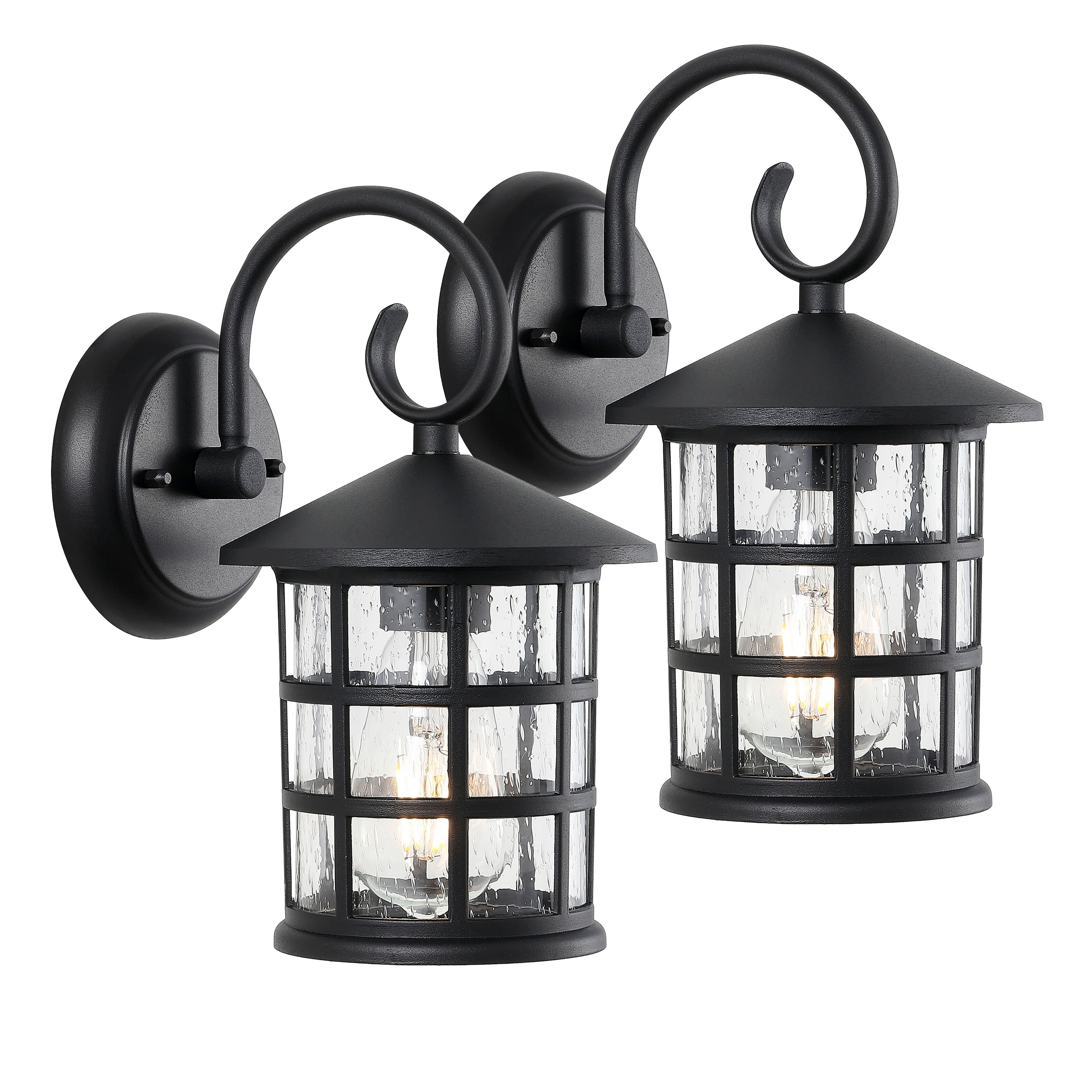 "Jonathan Y - Cadiz 6"" 1-Light Iron/Seeded Glass Cottage Rustic Scrolled Lantern LED Outdoor Sconce, (Set of 2) - Black" price history on PriceWatchPro