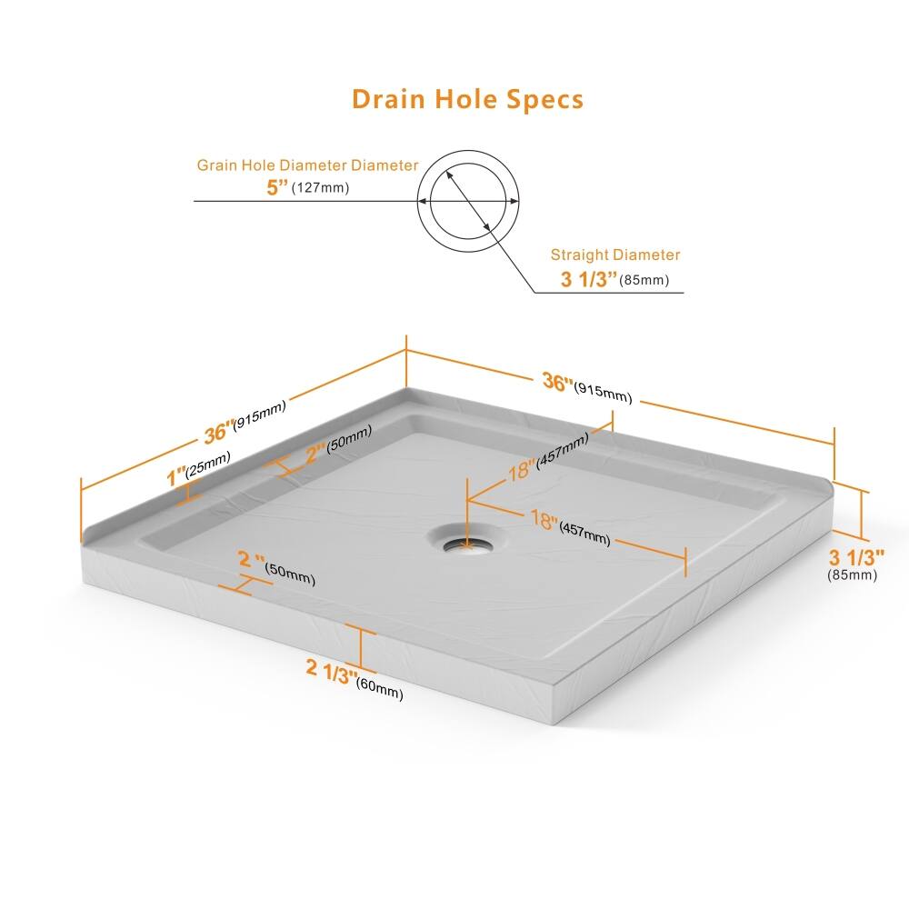 Drain Hole Specs

Grain Hole Diameter: 5" (127mm)

Straight Diameter: 3 1/3" (85mm)

- 36" (915mm)
- 1" (25mm)
- 2" (50mm)
- 18" (457mm)
- 2 1/3" (60mm)
- 3 1/3" (85mm)