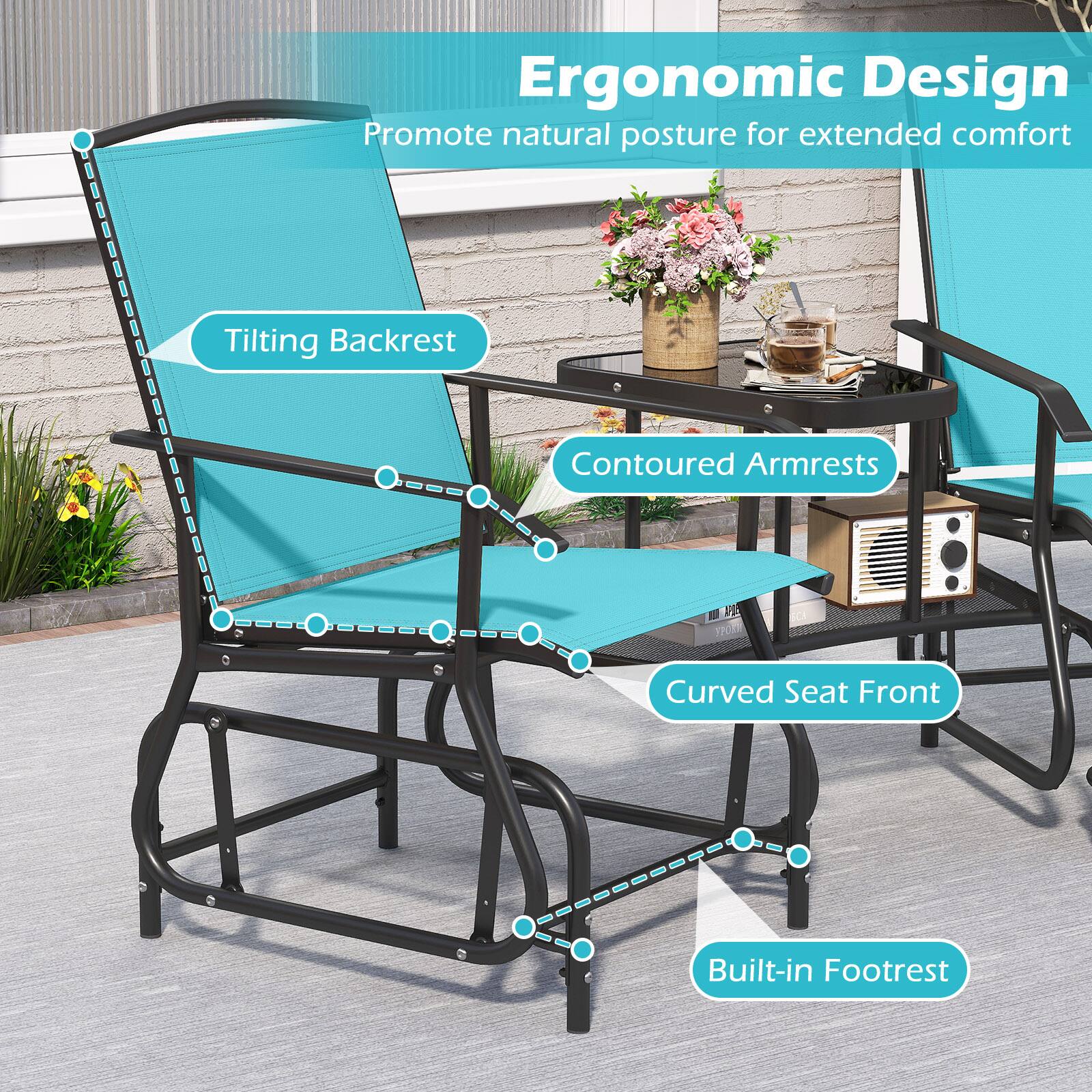 Ergonomic Design  
Promote natural posture for extended comfort

- Tilting Backrest
- Contoured Armrests
- Curved Seat Front
- Built-in Footrest