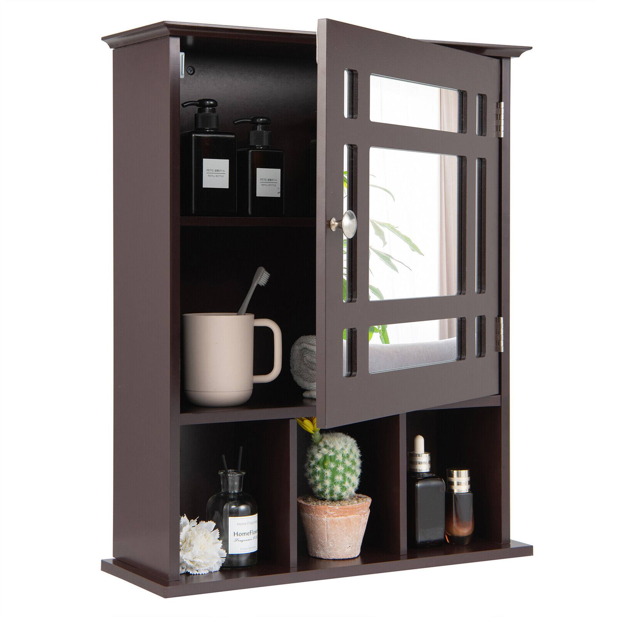 Alt View 9. Gymax - Gymax Mirrored Medicine Cabinet Bathroom Wall Mounted Storage W/Adjustable Shelf Brown - Brown.