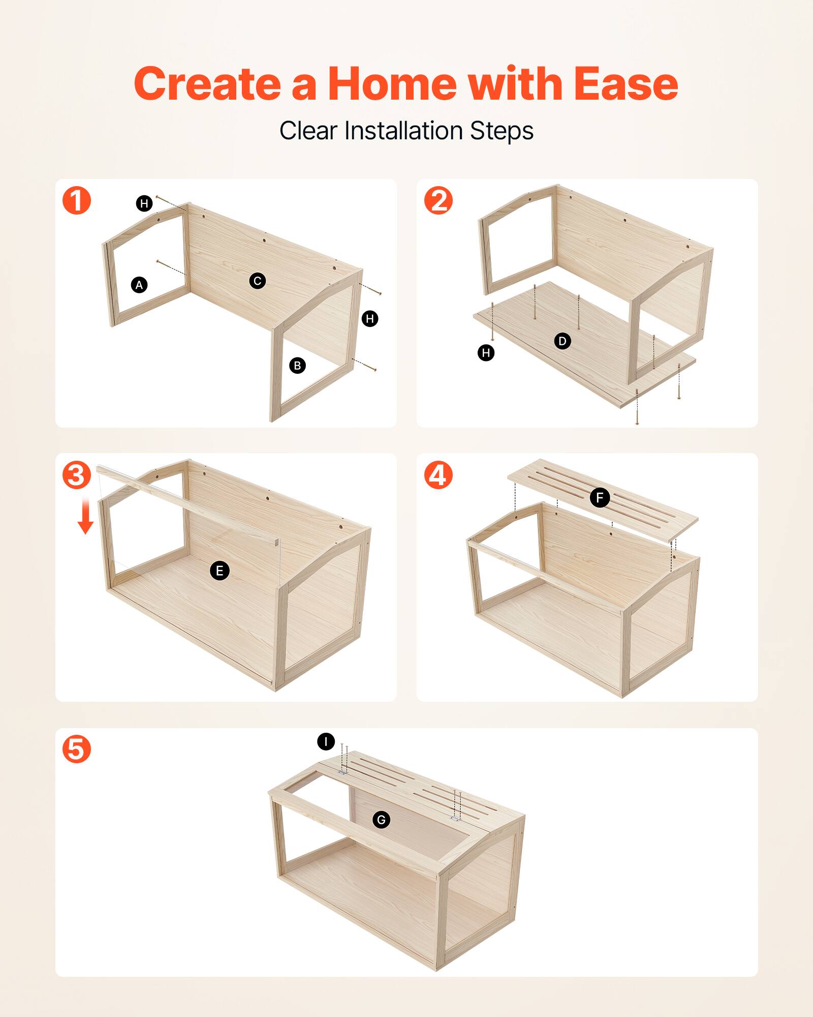 Create a Home with Ease  
Clear Installation Steps  
1. H A C H D  
2. B  
3. E  
4. F  
5. G