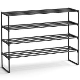 Songmics Home - Shoe Rack, 4Tier Shoe Organizer, Metal Storage Shelf, Upright or Upside Down, for 25-30 Pairs, 11.8 x 46.1 x 28.4 Inches - Black