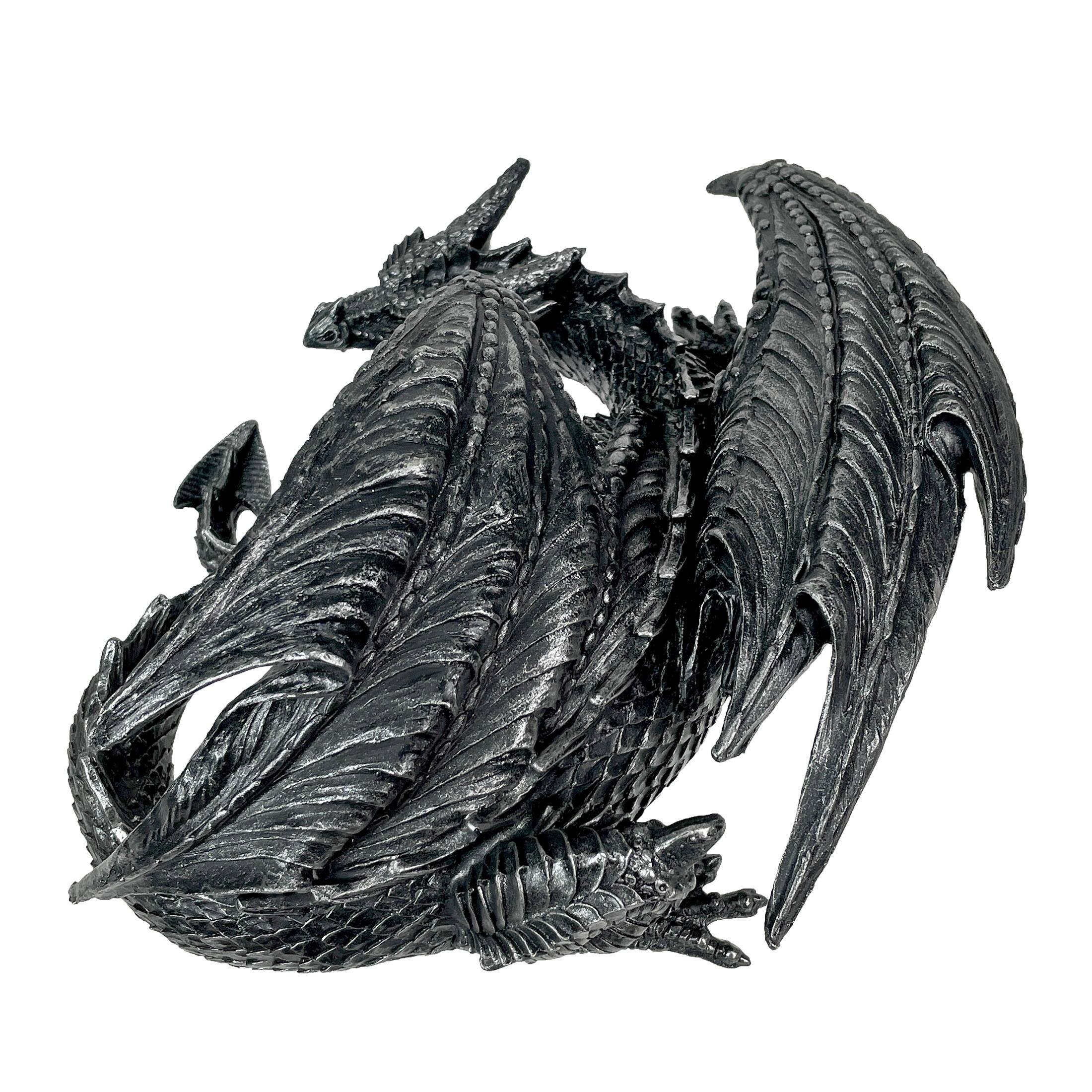 Alt View 9. Zeckos - Somasaurus Metallic Black Gothic Sleeping Dragon Statue 12 in. - Black.