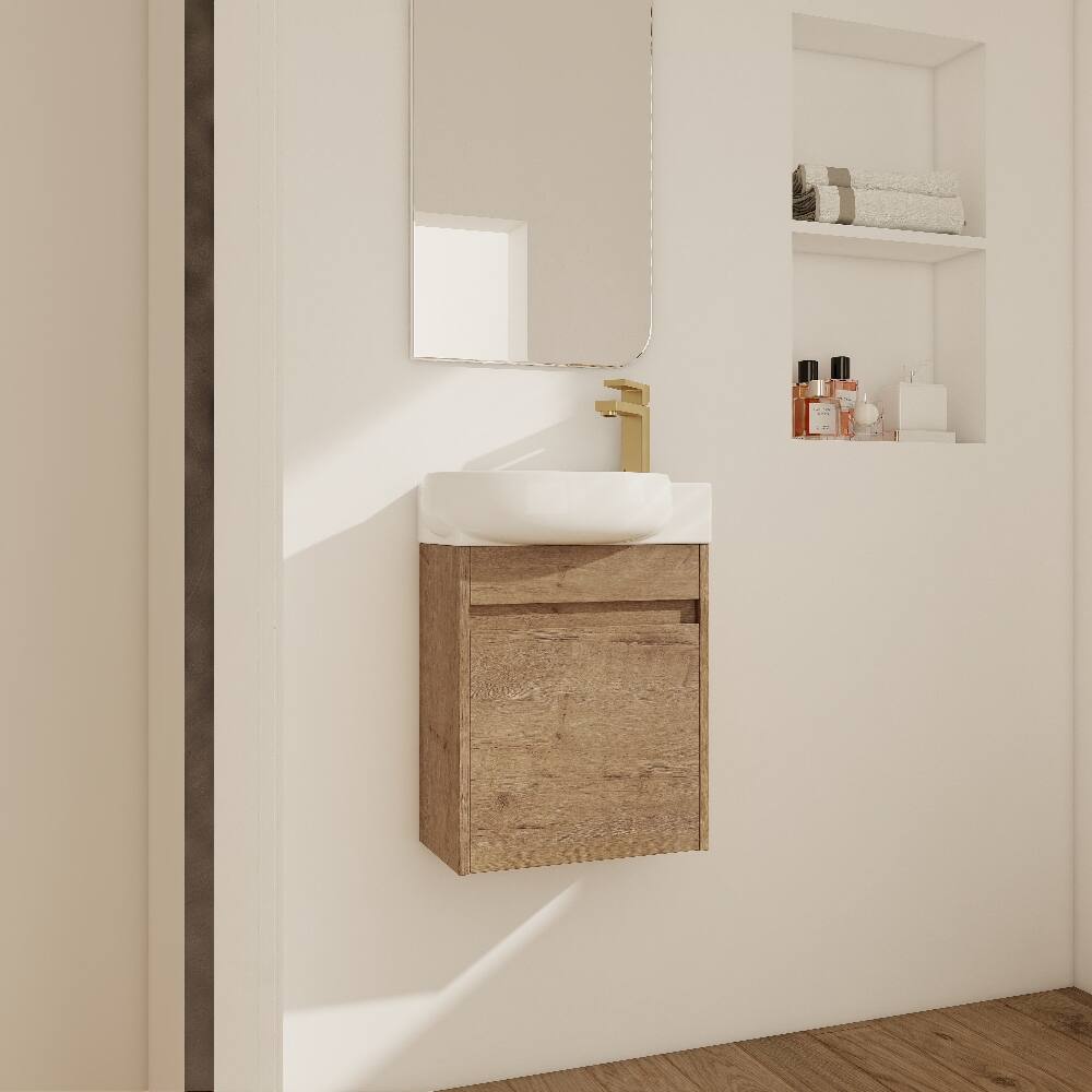 Left. Loheer - Loheer 16 Inch Bathroom Vanity Wall Mounted Vanity With Sink - Imitative Oak.