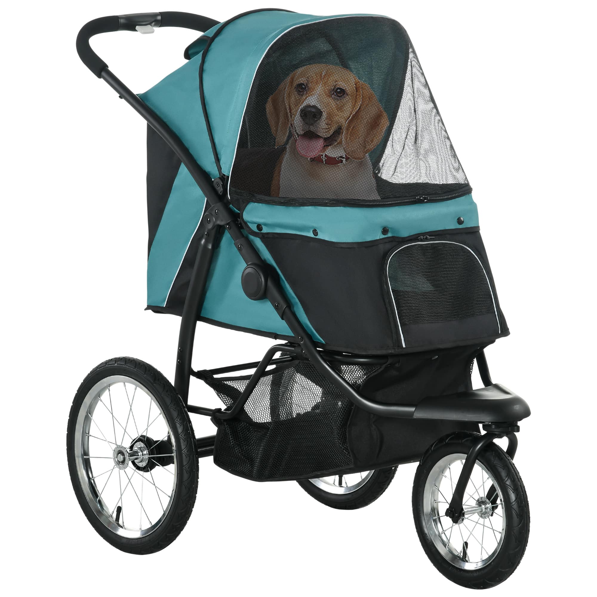 Pawhut - Wheels Pet Stroller for Small Dogs and Medium Dogs with Adjustable Canopy, Safety Tether, Storage Basket - Dark Green price history on PriceWatchPro