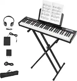 GARVEE - 61-Key Portable Keyboard Piano with Music Stand & Power Adapter, Beginner Electronic Piano for Home Practice