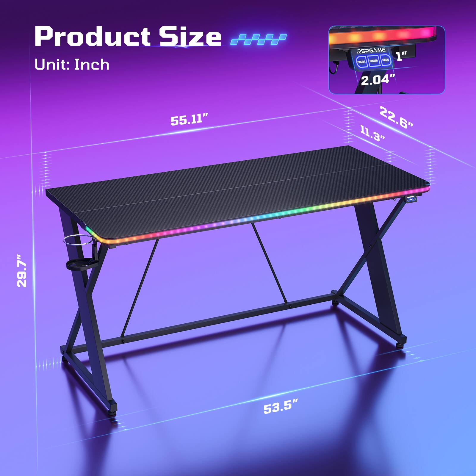 Product Size  
Unit: Inch  
55.11"  
22.6"  
11.3"  
29.7"  
53.5"  
1"  
2.04"