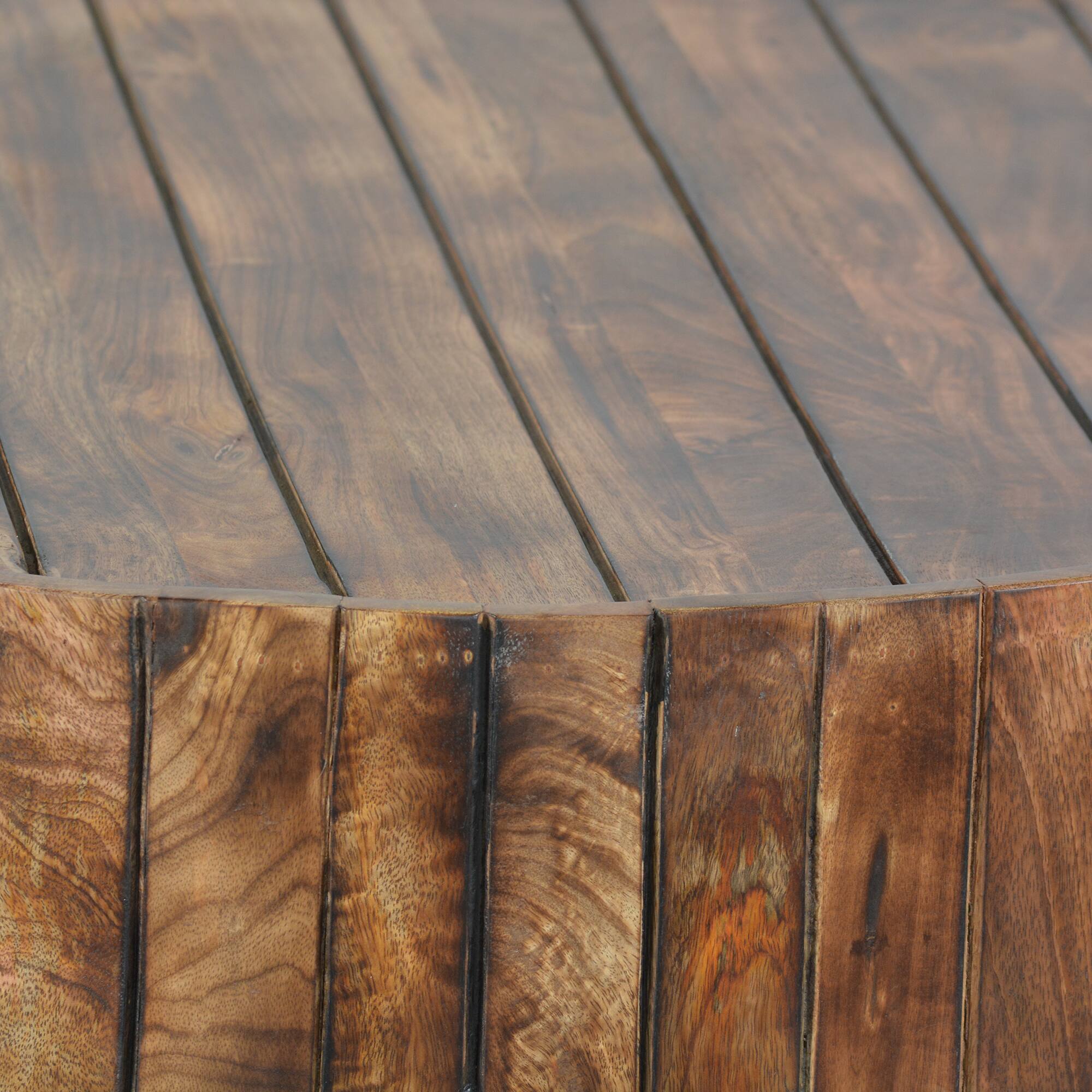 Alt View 2. Manhattan Lane - 34 Inch Handmade Wooden Round Coffee Table with Plank Design - Brown.