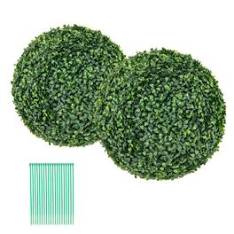 Gymax - 2 PCS 16'' Artificial Boxwood Topiary Balls Sun-protective Round Greenery Bushes - Green