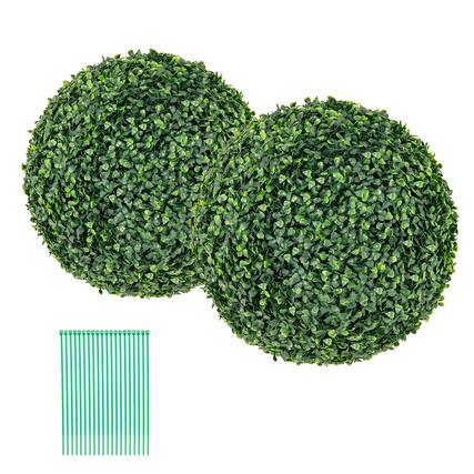 Front. Gymax - Gymax 2 PCS 16'' Artificial Boxwood Topiary Balls Sun-protective Round Greenery Bushes - Green.