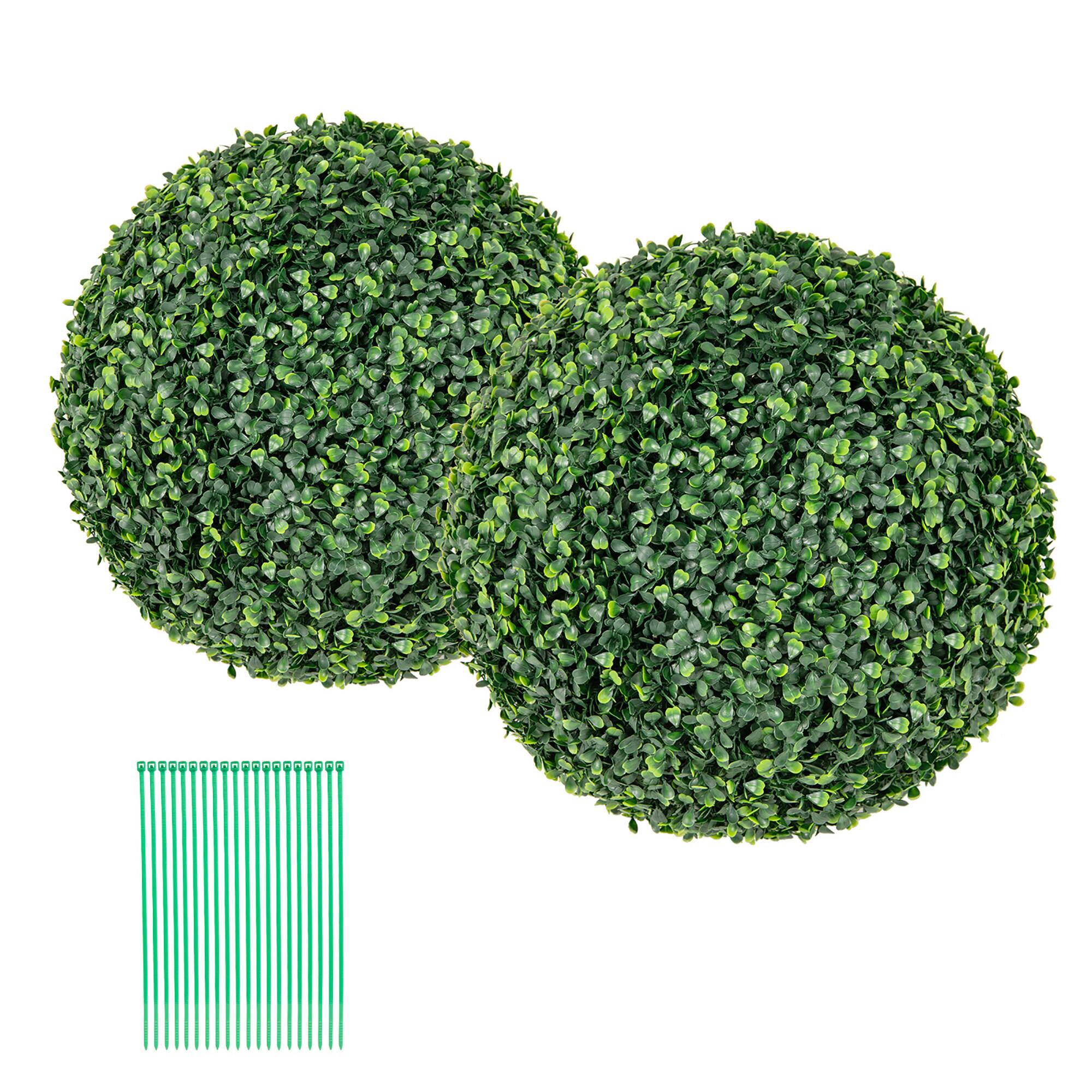 Front. Gymax - Gymax 2 PCS 16'' Artificial Boxwood Topiary Balls Sun-protective Round Greenery Bushes - Green.