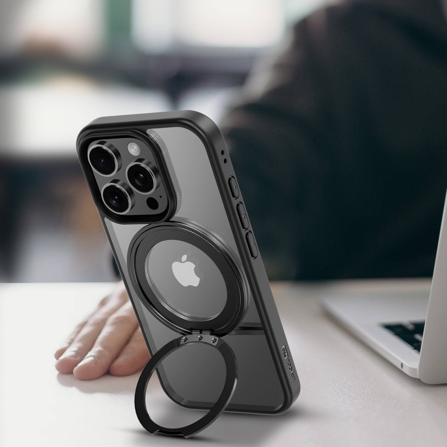 Alt View 3. Mybat Pro - MyBat Pro Lure Series 360° Ring Stand MagSafe Case for Apple iPhone 16 Pro - Black - Clear/Black.