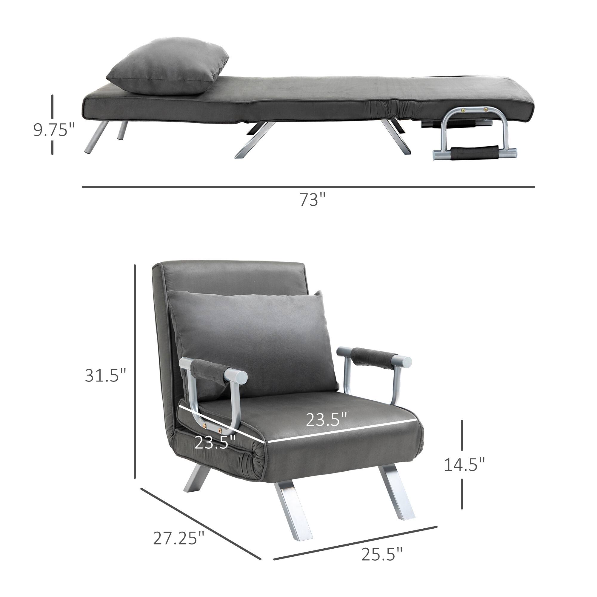 The text can be grouped as follows:

- Dimensions of the bed: 73", 9.75"
- Dimensions of the chair: 31.5", 23.5", 23.5", 27.25", 14.5", 25.5"
