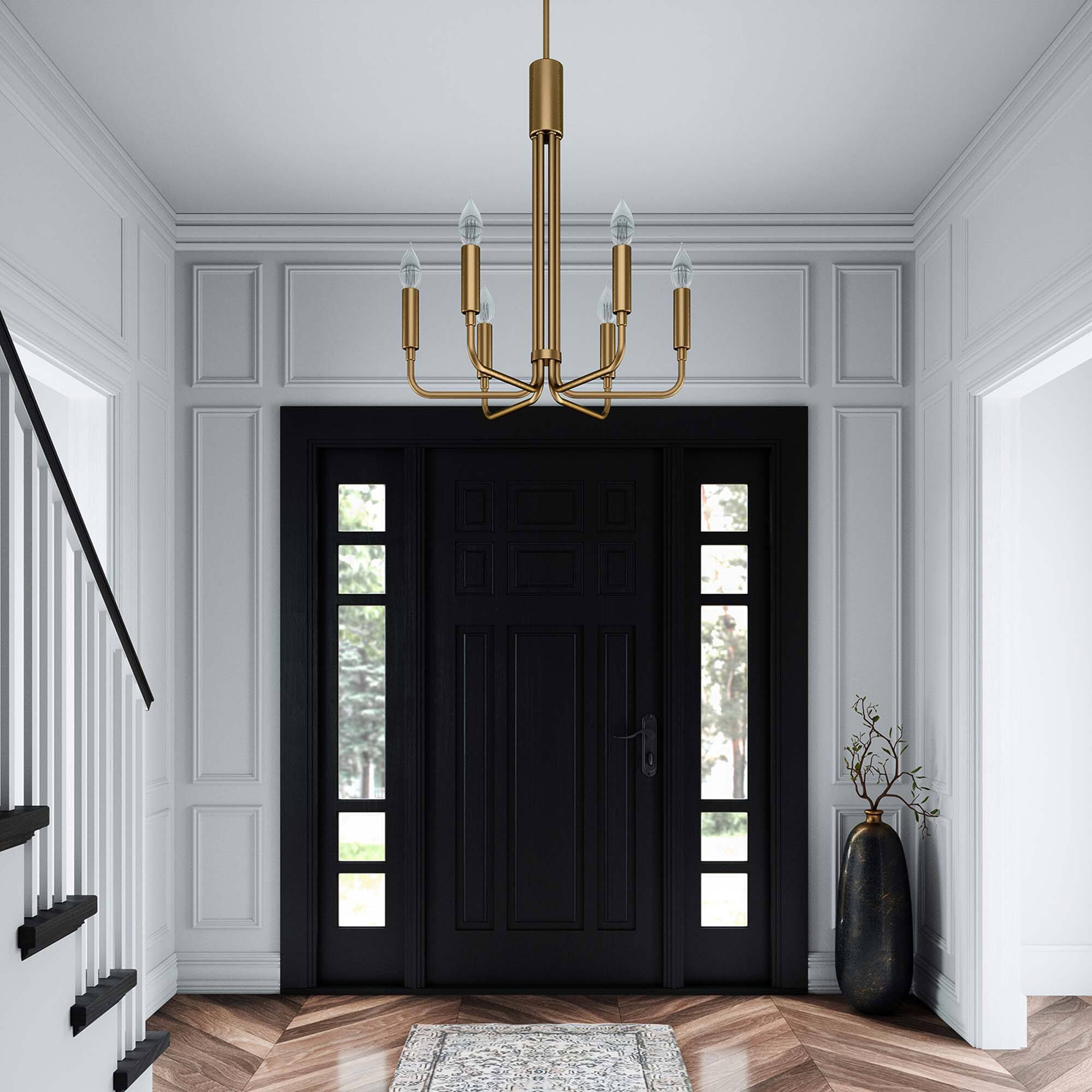 Front. Modway - Rekindle 6-Light Chandelier by Modway - Satin Brass.