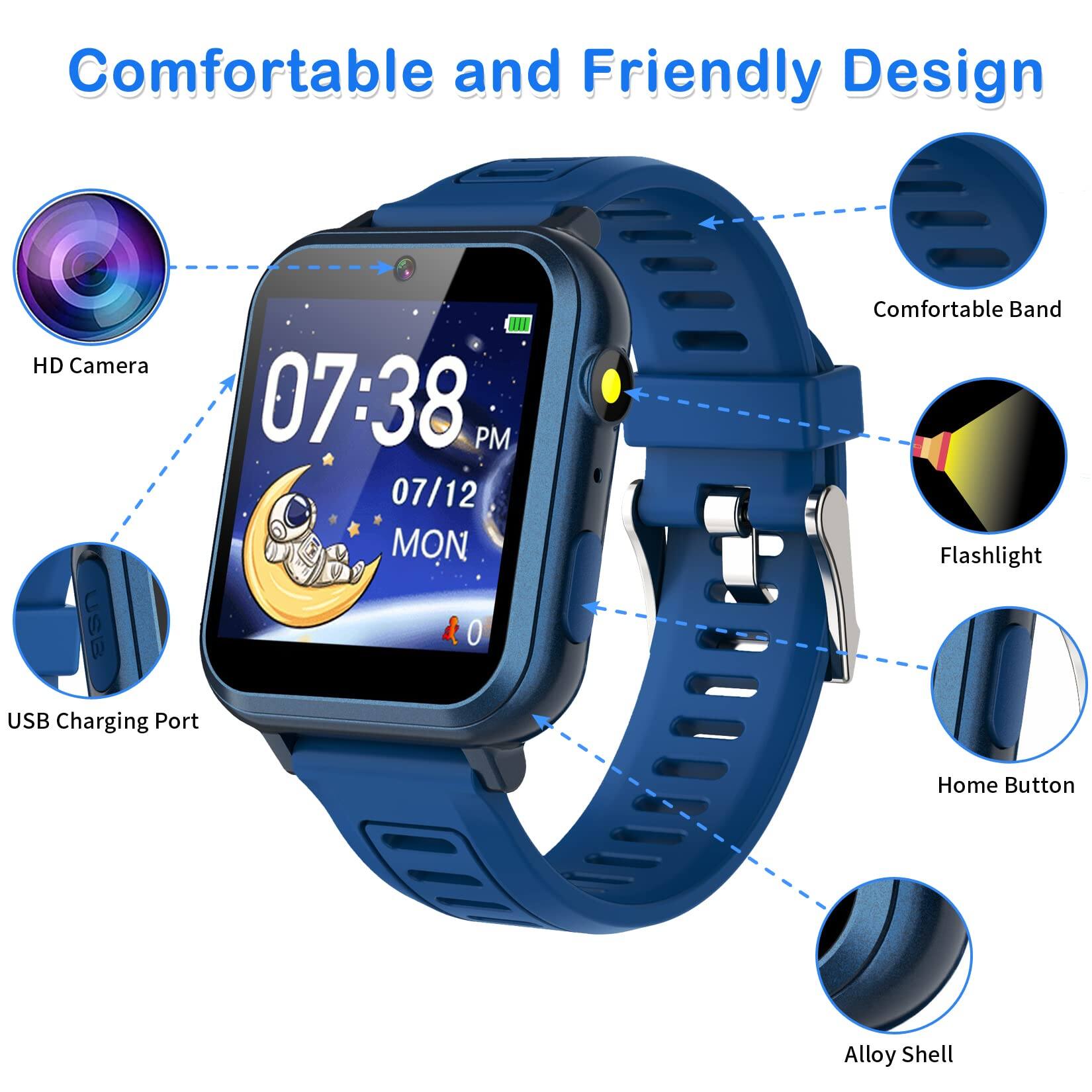 Angle. GlowWise - Kids Smart Watch with 39 Games, Camera, Music Player, Touchscreen, Alarm Clock & Video/Audio Recorder for. - Blue.
