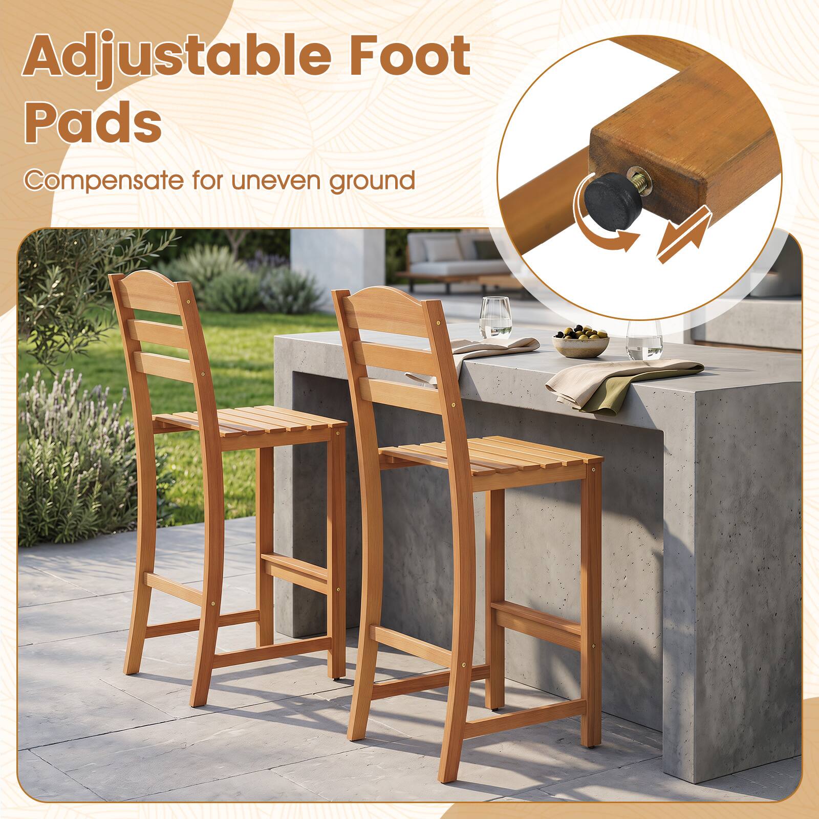 Adjustable Foot Pads  
Compensate for uneven ground