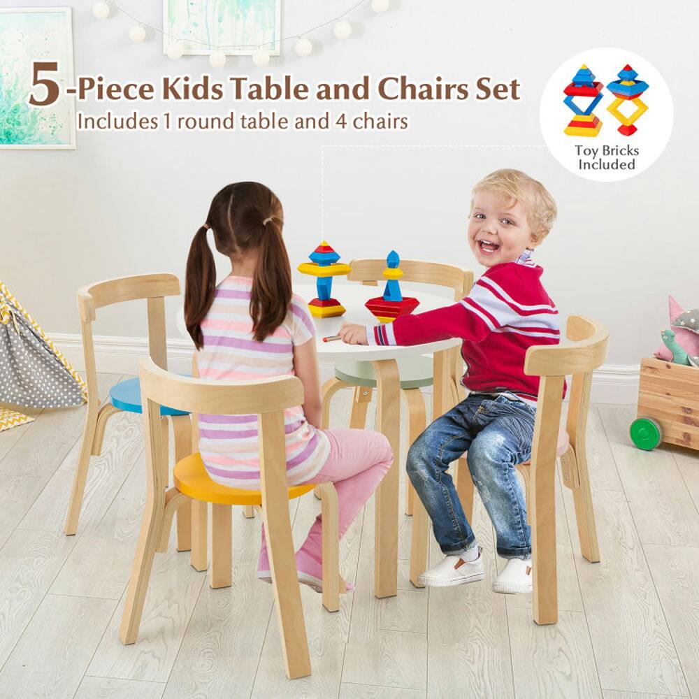 5-Piece Kids Table and Chairs Set  
Includes 1 round table and 4 chairs  
Toy Bricks Included