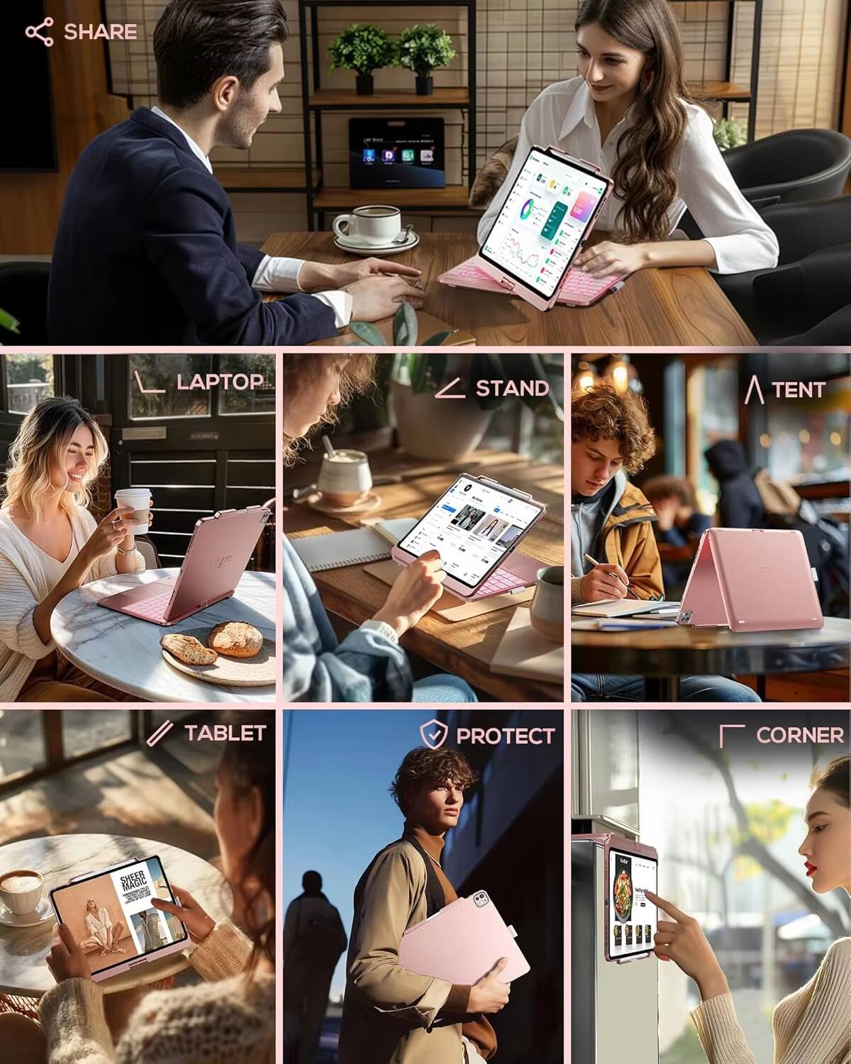 SHARE  
LAPTOP  
STAND  
TENT  
TABLET  
PROTECT  
CORNER