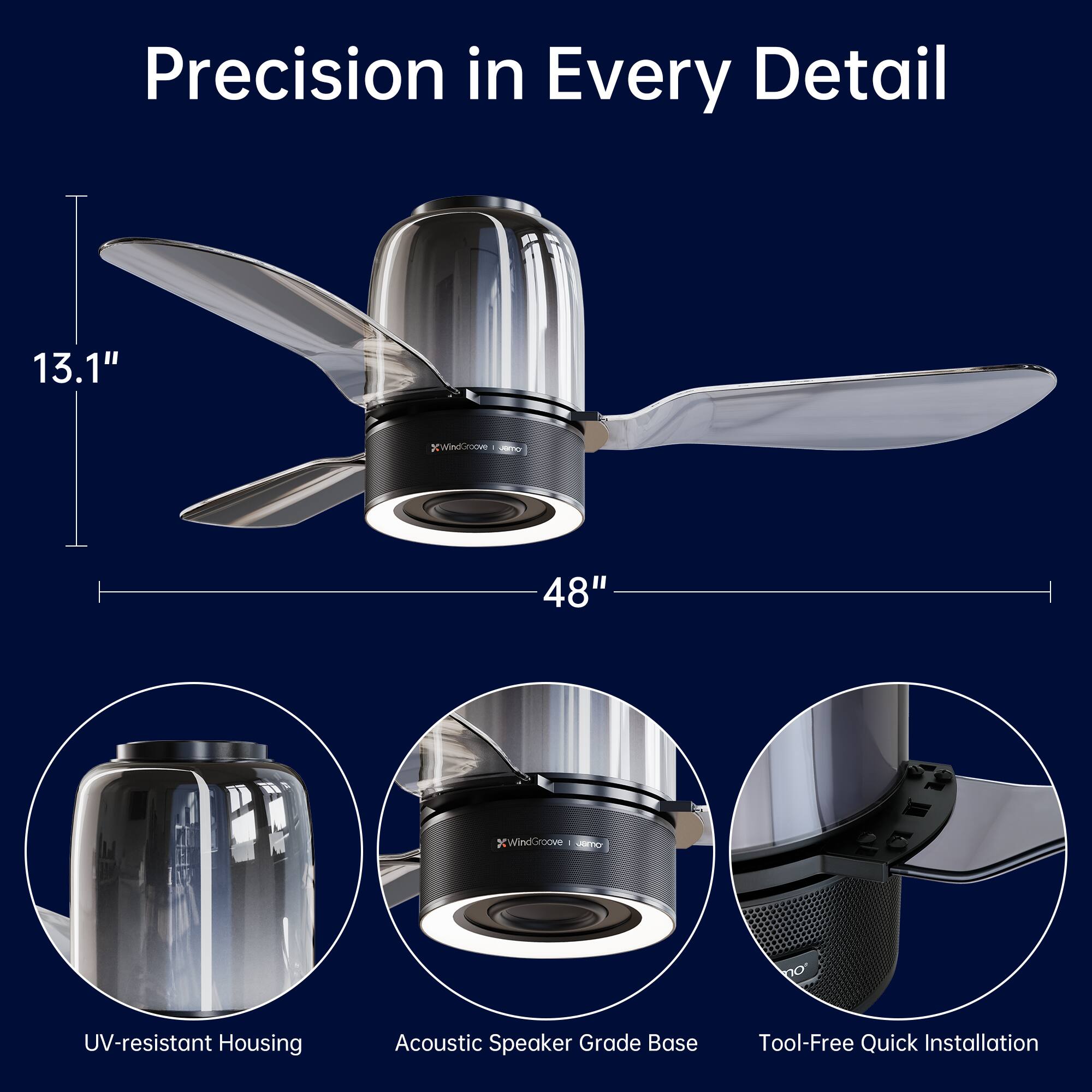 Precision in Every Detail

13.1"

48"

XWindGroove Jumbo

UV-resistant Housing

Acoustic Speaker Grade Base

Tool-Free Quick Installation