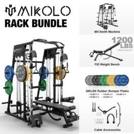 Mikolo - Smith Machine,2200 lbs Power Rack Cage,Power Rack with 800LB Capacity Weight Bench and 260 lbs Weight Plate - Black