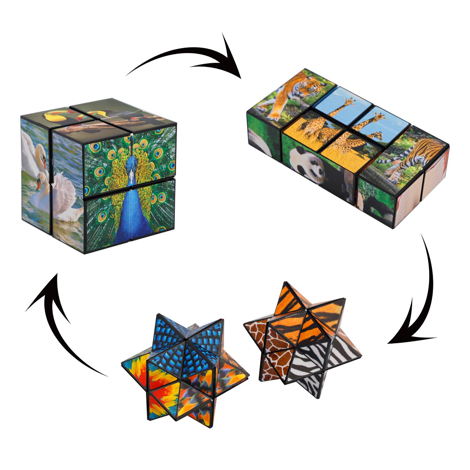 Left. Topteng - Animal Style 2-in-1 Transformable Magic Cube - Star Shape Shifting Puzzle, Fidget Toy for Kids & Adults.