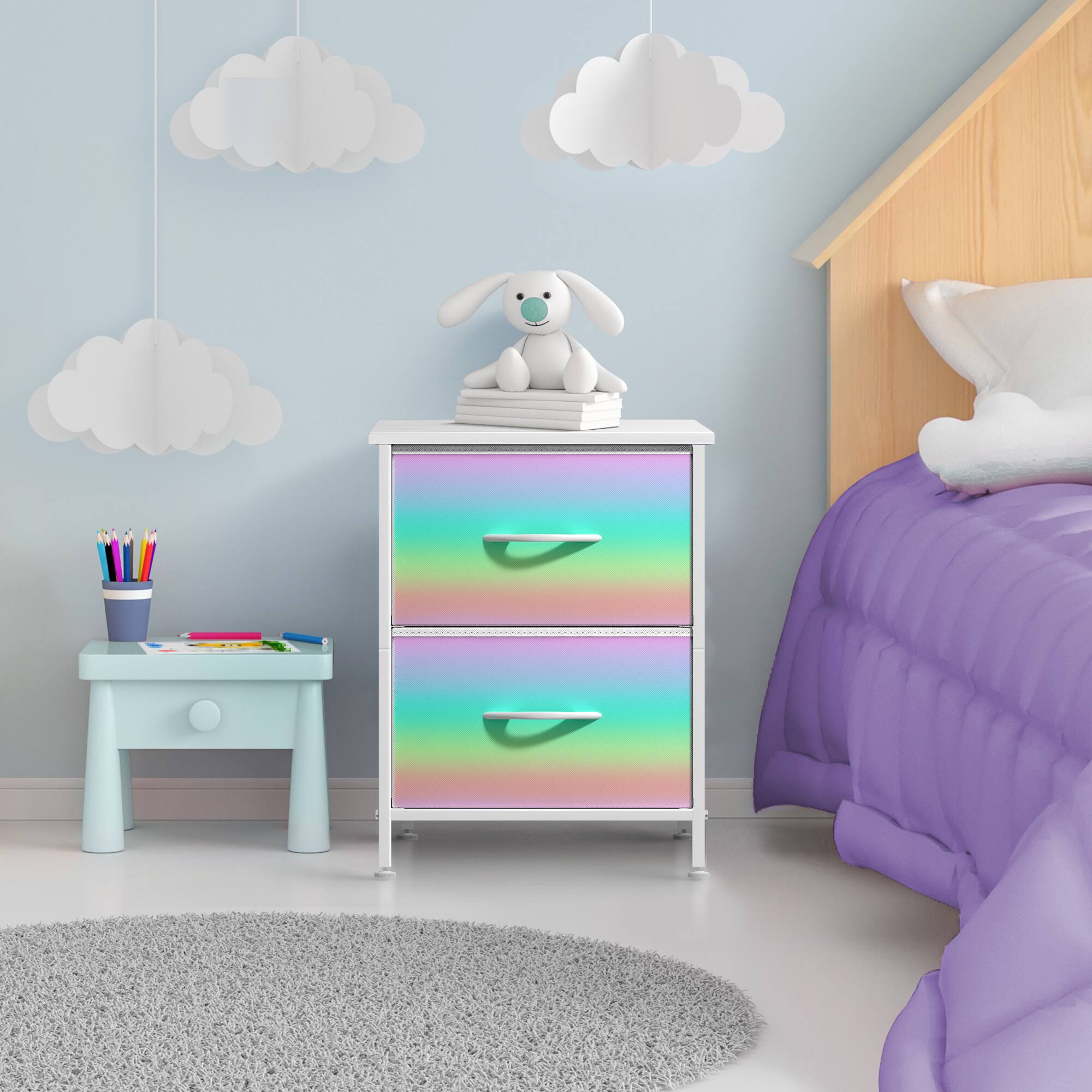 Angle. Sorbus - Sorbus Nightstand with 2 Drawers - Steel Frame, Wood Top &Fabric Bins -Home, Bedroom, Office &College Dorm, Kids Bedside - Multicolor 1.