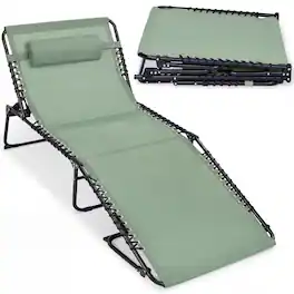 Best Choice Products - Extra Wide Patio Chaise Lounge Chair, Portable Folding Recliner w/ 8 Positions - Sage Green