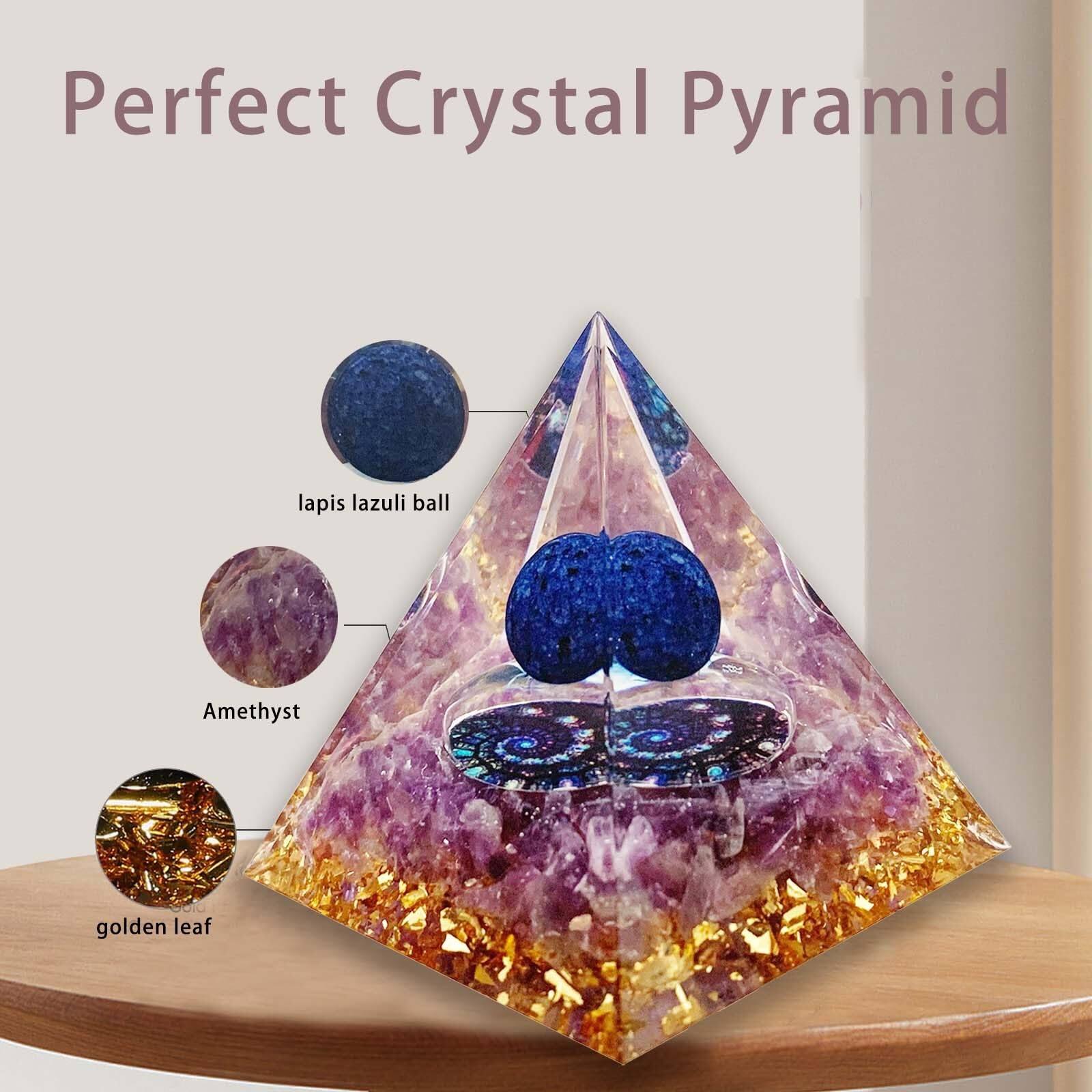 Perfect Crystal Pyramid

- lapis lazuli ball
- Amethyst
- golden leaf