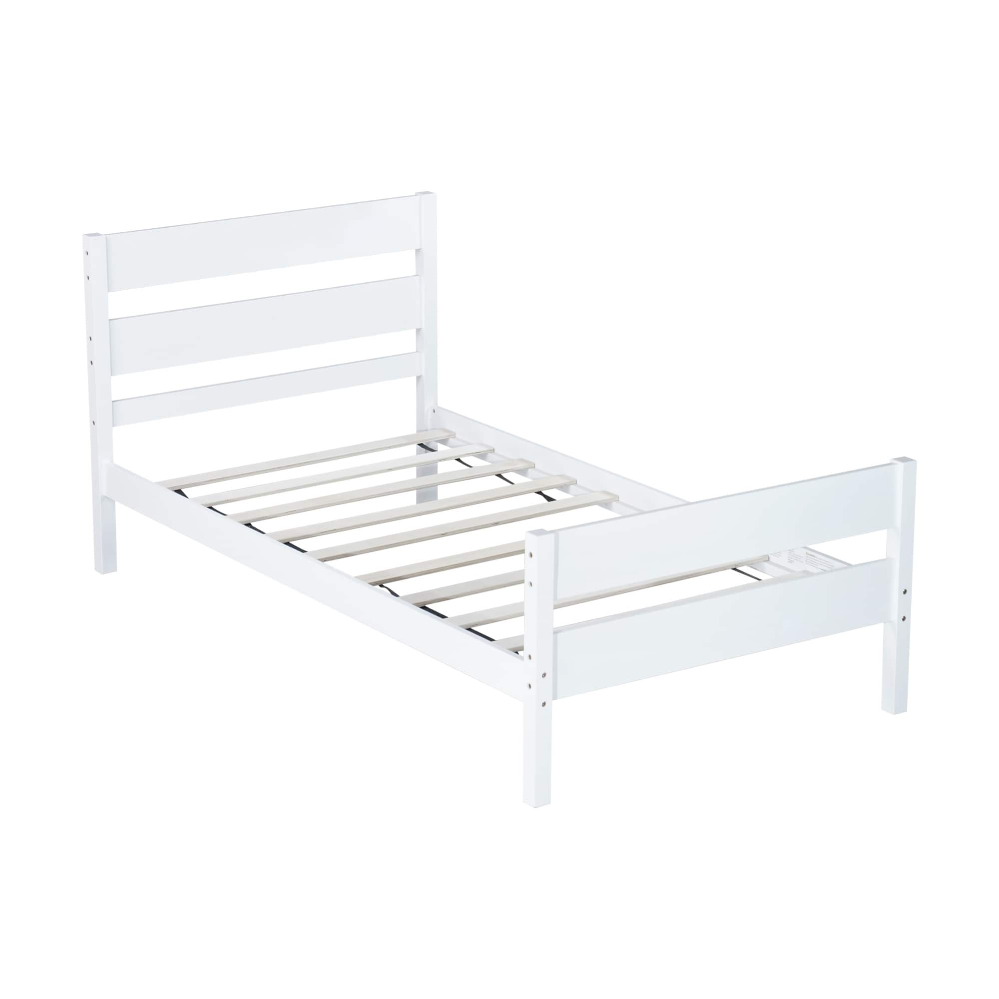 GOODSILO - Twin Size Wooden Bed with Headboard and Footboard - Minimalist Design with Underneath Storage - White