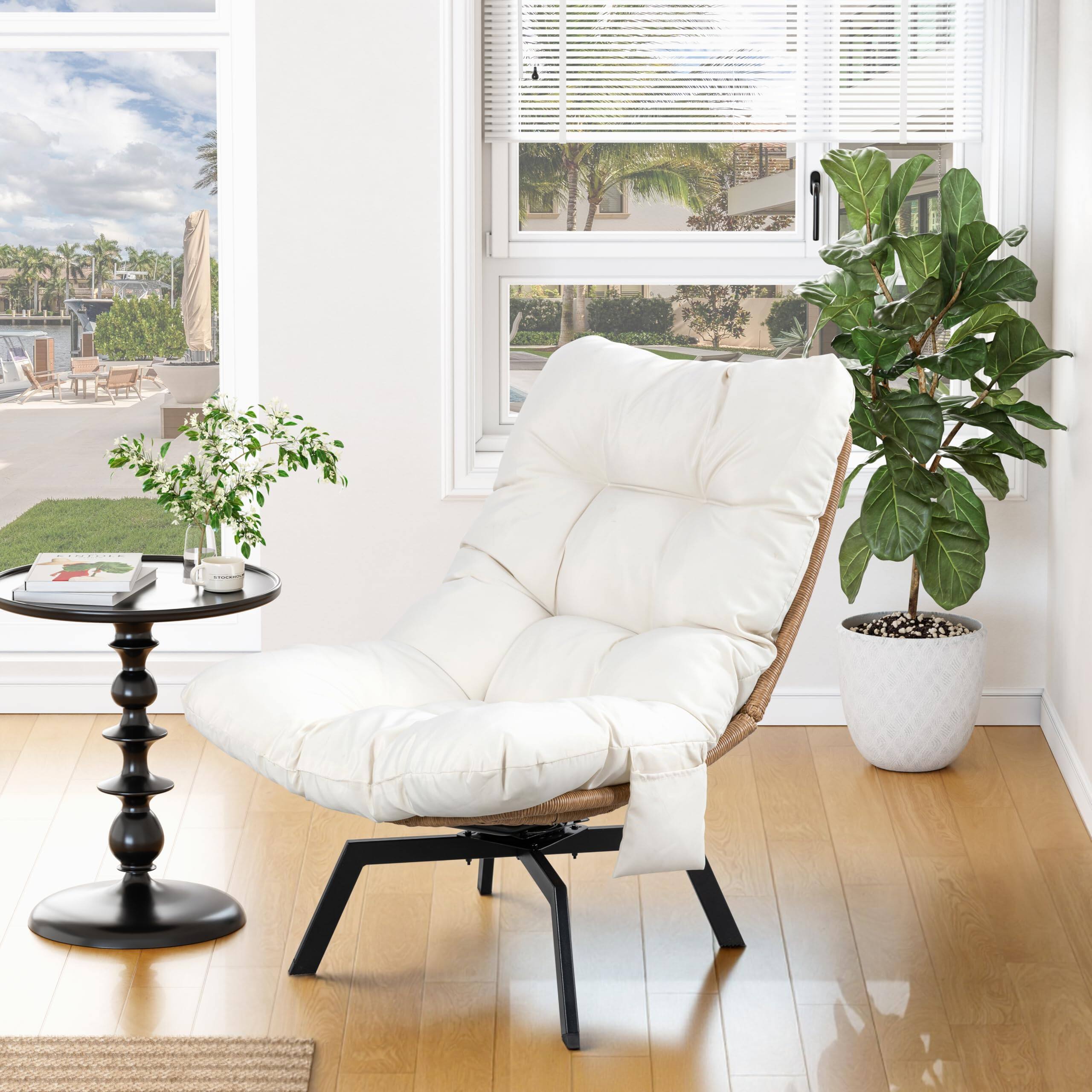 Left. Fabibe - Outdoor Wicker Swivel Chair,Nature Rattan Patio Rotating Chair with Cushion,360° Rotation Patio Lounge Chairs for... - Default.