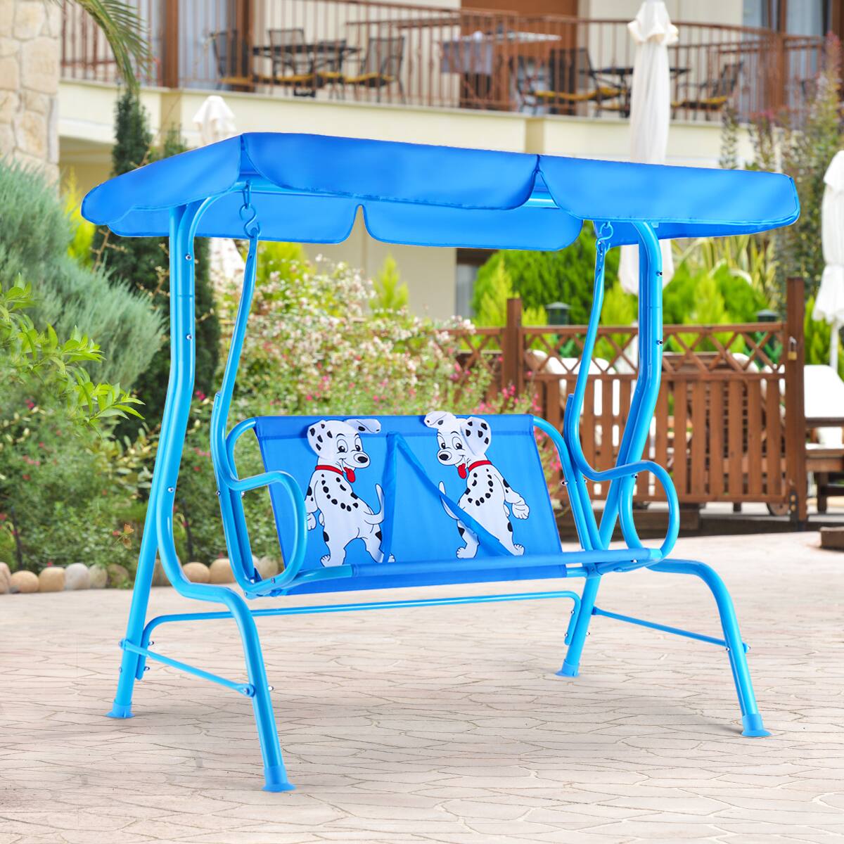 Alt View 1. Costway - Costway Kids Patio Swing Chair Children Porch Bench Canopy 2 Person Yard Furniture - Blue.