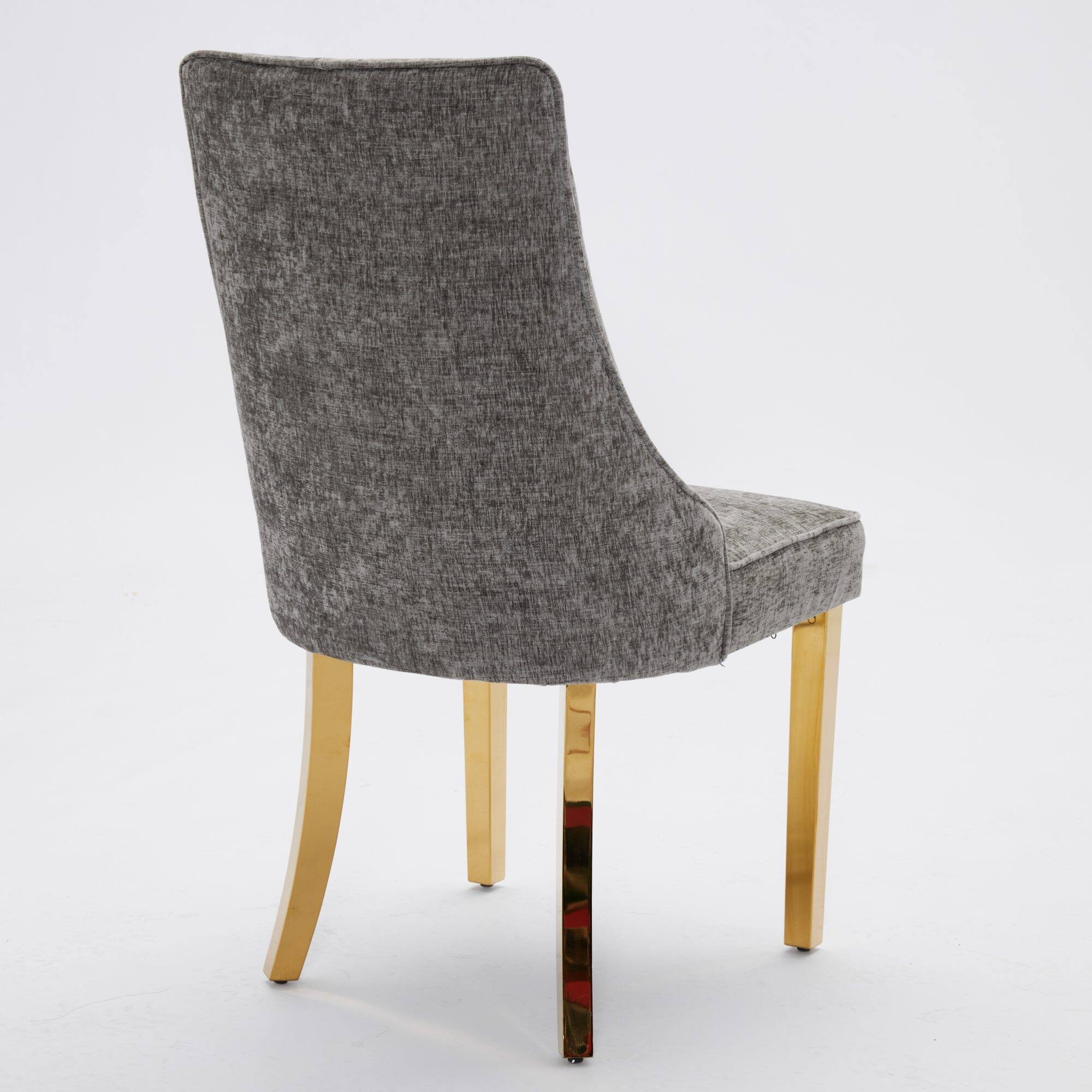 Alt View 2. GOODSILO - Luxury Chenille Fabric Upholstered Dining Chairs with Golden Stainless Steel Legs, Set of 2 - Gray.
