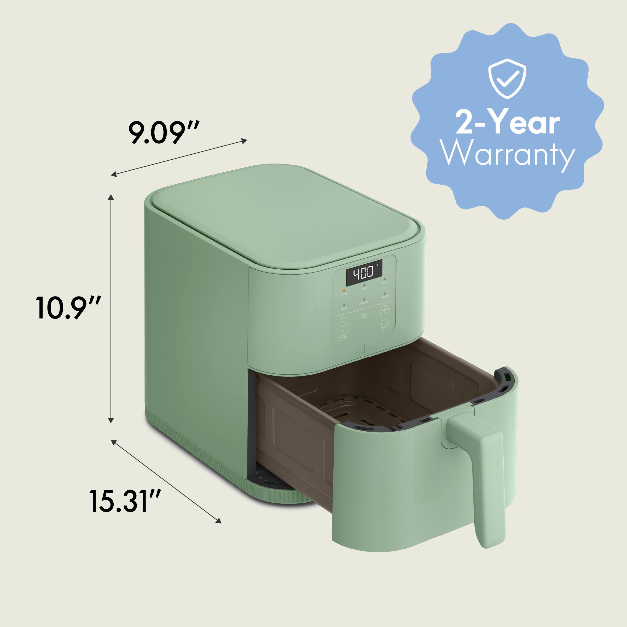 9.09", 10.9", 15.31", 2-Year Warranty, 400, bella