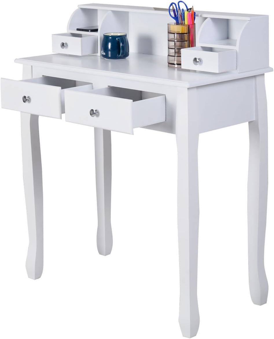 Alt View 4. Ecooso - Computer Vanity Desk with 2-Tier Organizer, Floating Storage Shelf and Spacious Work Surface - White.