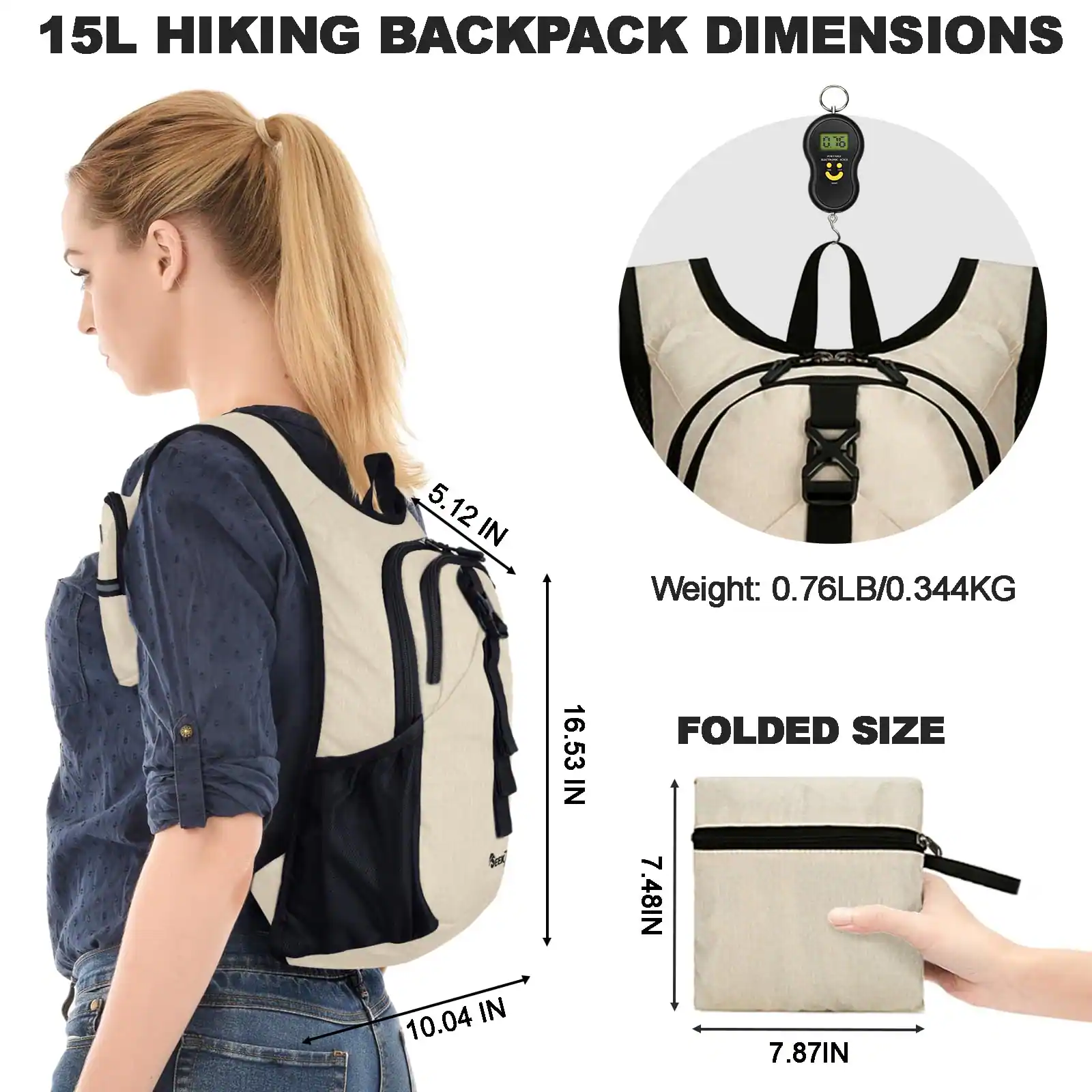 Alt View 1. Live At Space - 15l Small Hiking Backpack For Women Men  Foldable Packable With Phone Pocket Lightweight Travel Daypack Camping Outdoor - Dark Blue.