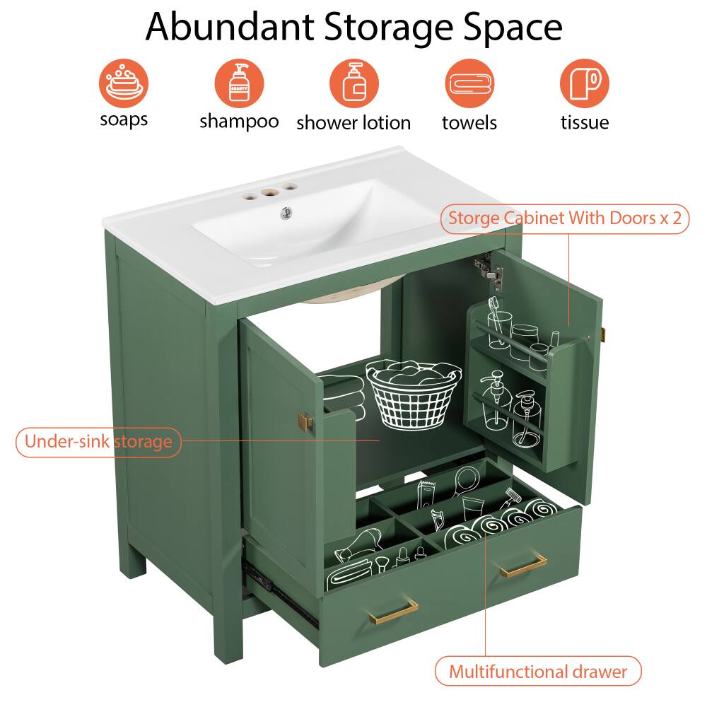 Abundant Storage Space

- soaps
- shampoo
- shower lotion
- towels
- tissue

Storage Cabinet With Doors x 2

Under-sink storage

Multifunctional drawer