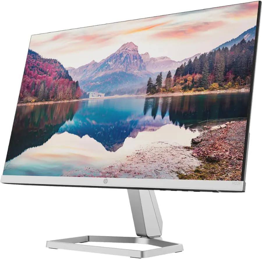 Left. HP - HP M22f 22" FHD IPS Monitor, Anti-Glare, Flicker Free, AMD FreeSync, HDMI & DKZ Hub, Black/Silver (2D9J9AA#ABA) 2 Pack - Black/Silver.