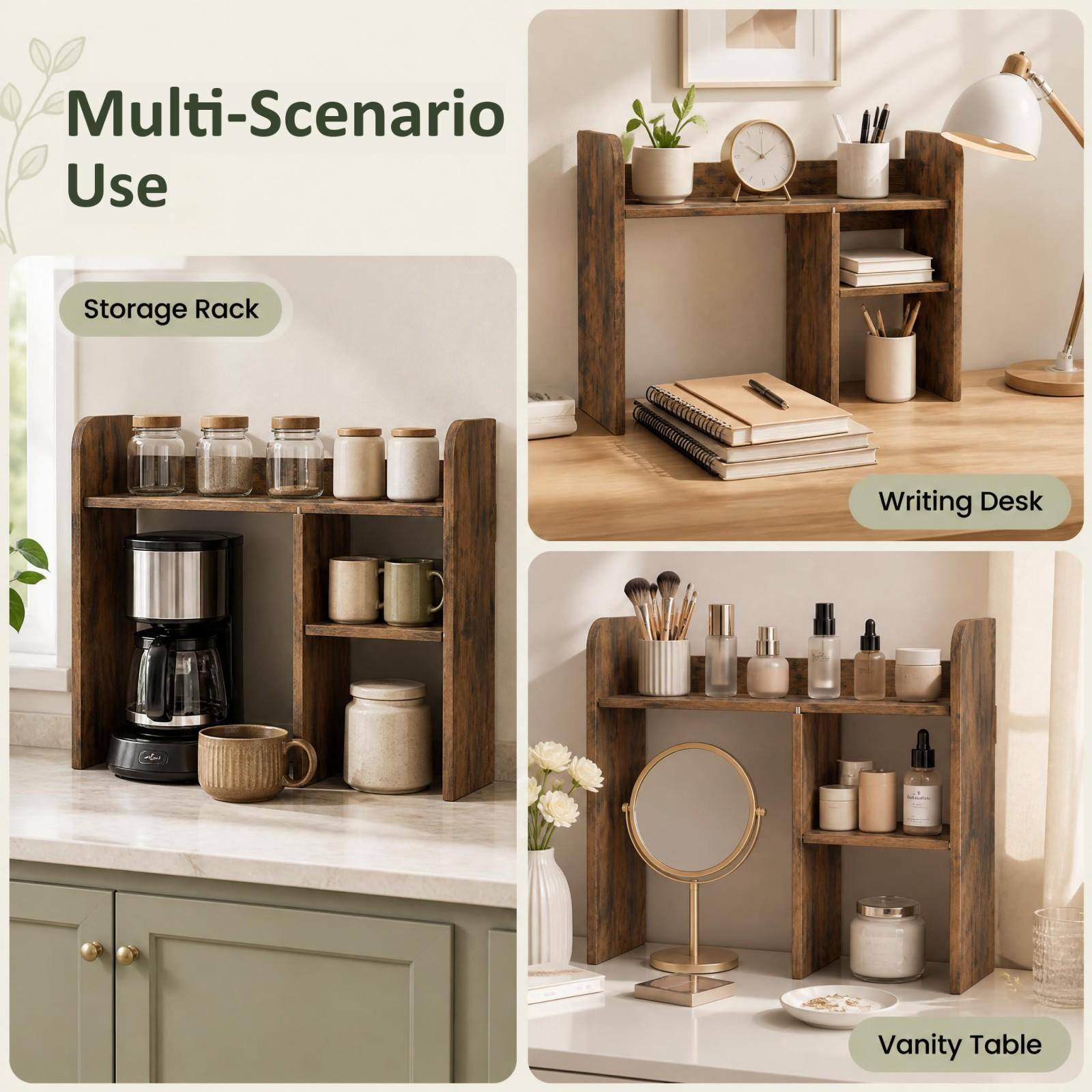 Multi-Scenario Use

- Storage Rack
- Writing Desk
- Vanity Table