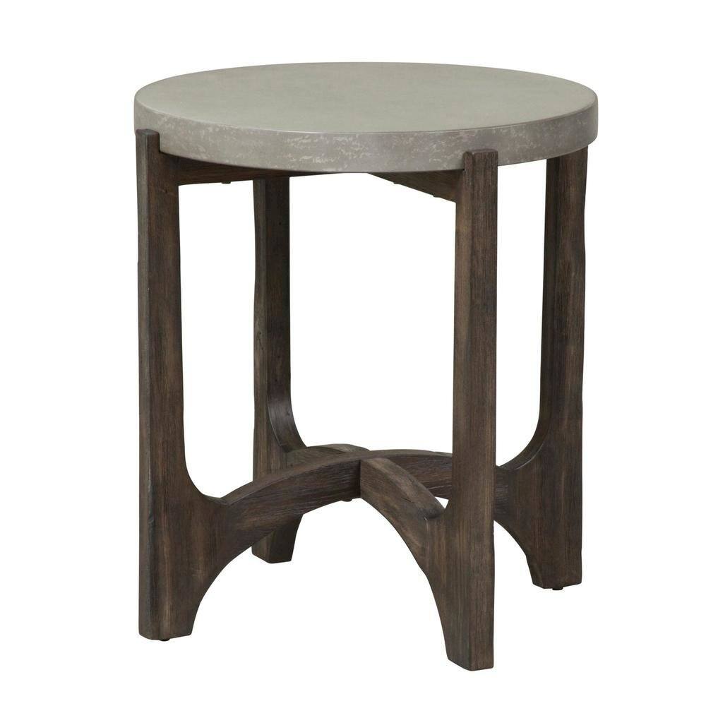 Left. Starlight Canyon Home - Farmhouse End Table, Brown Eucalyptus & Birch with Concrete Composite Top - Brown.
