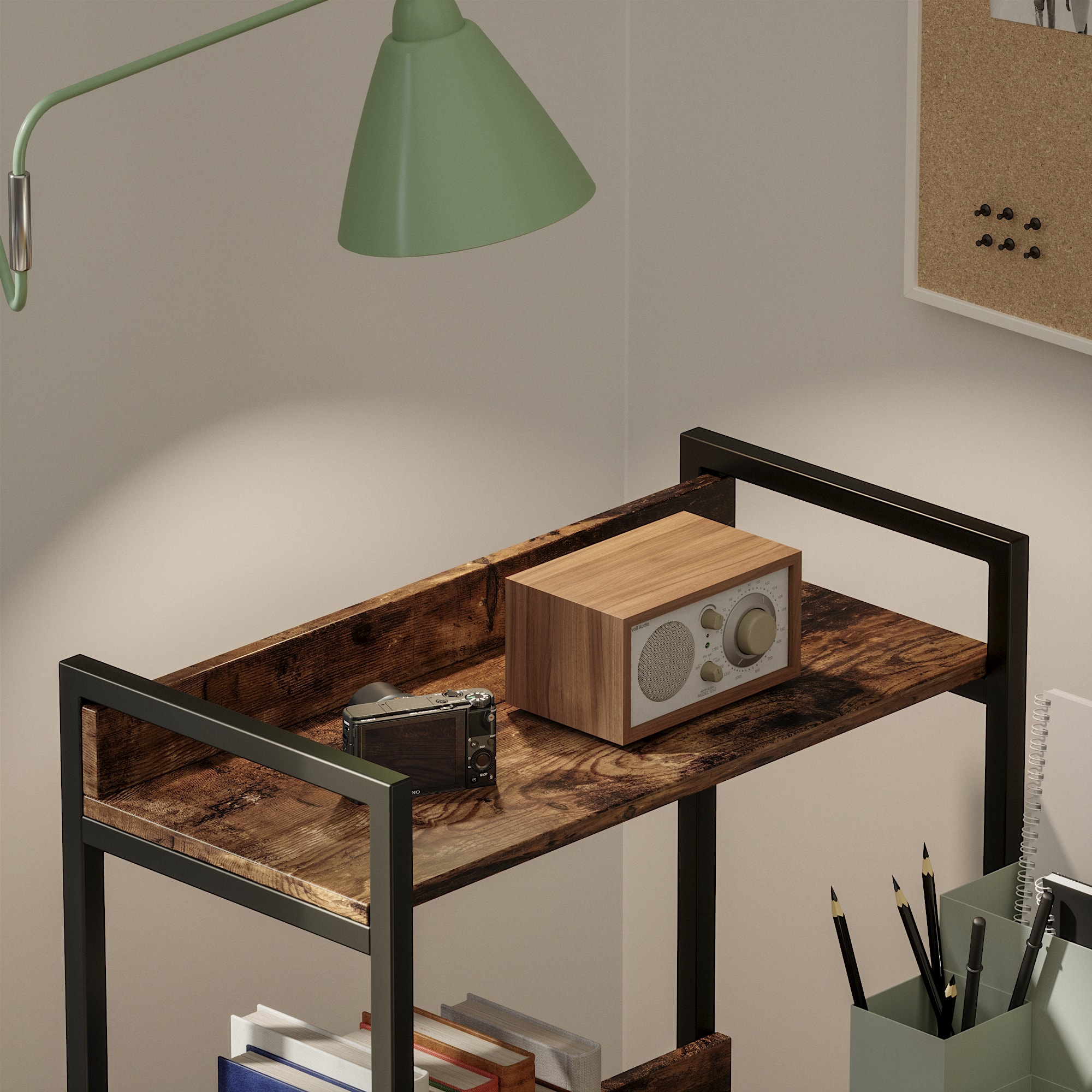 Alt View 15. Bestier - Reversible Computer Desk with Storage Shelves - Rustic Brown.