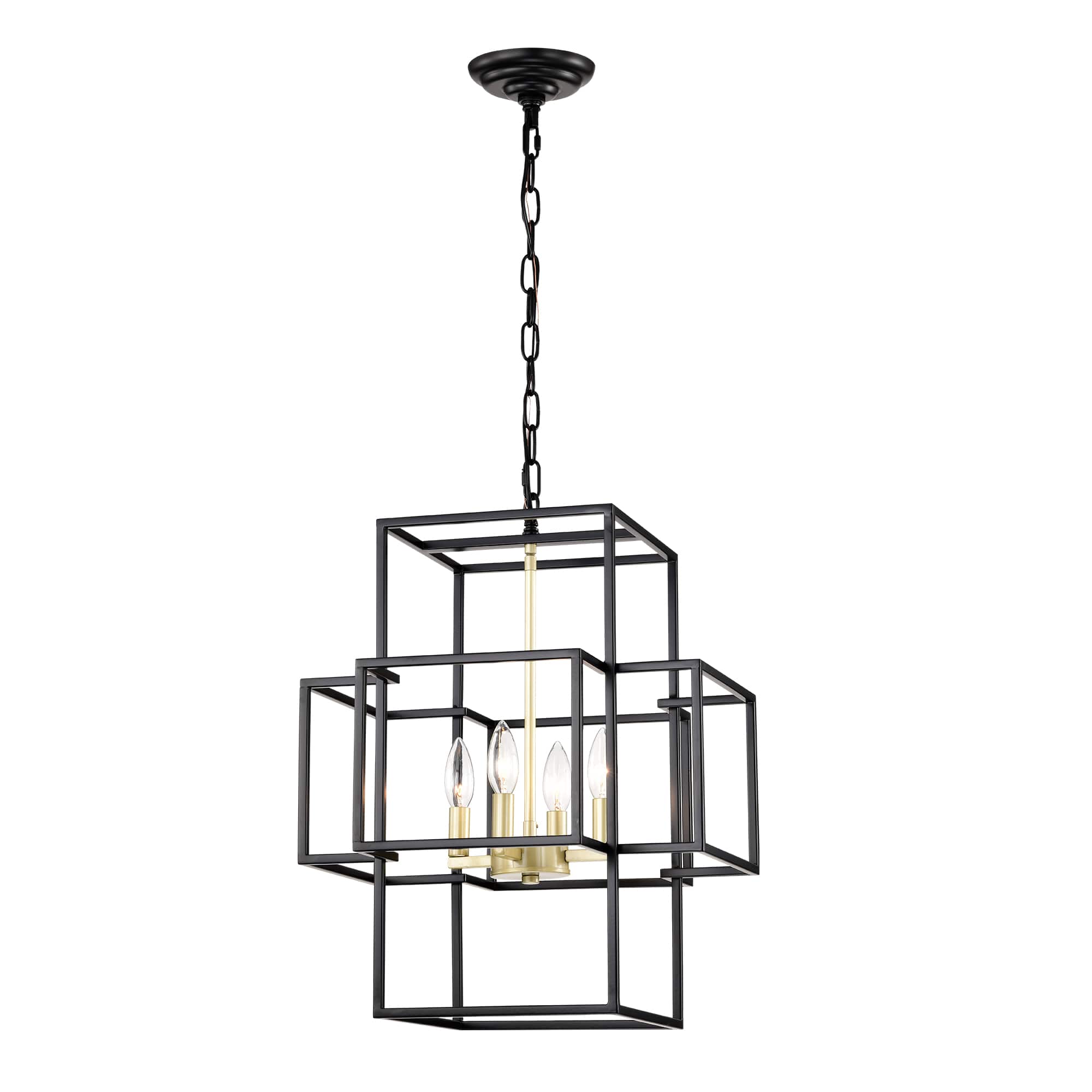 APRILSOUL - 4Light Metal Lantern Tiered Pendant Hanging Light Fixtures Adjustable Height Matte Black and Gold E12 Bulbs Not Included