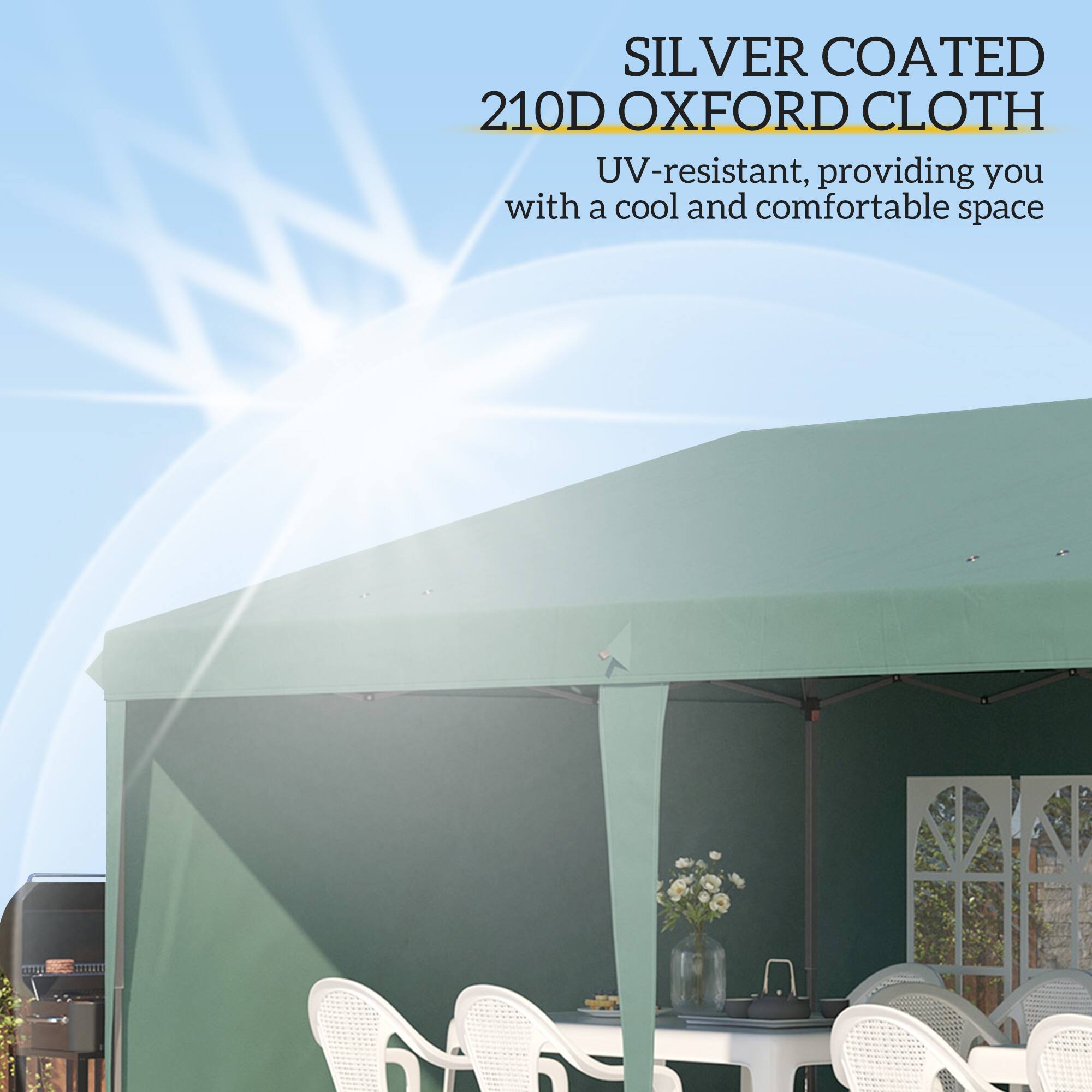 SILVER COATED 210D OXFORD CLOTH UV-resistant, providing you with a cool and comfortable space SHCE