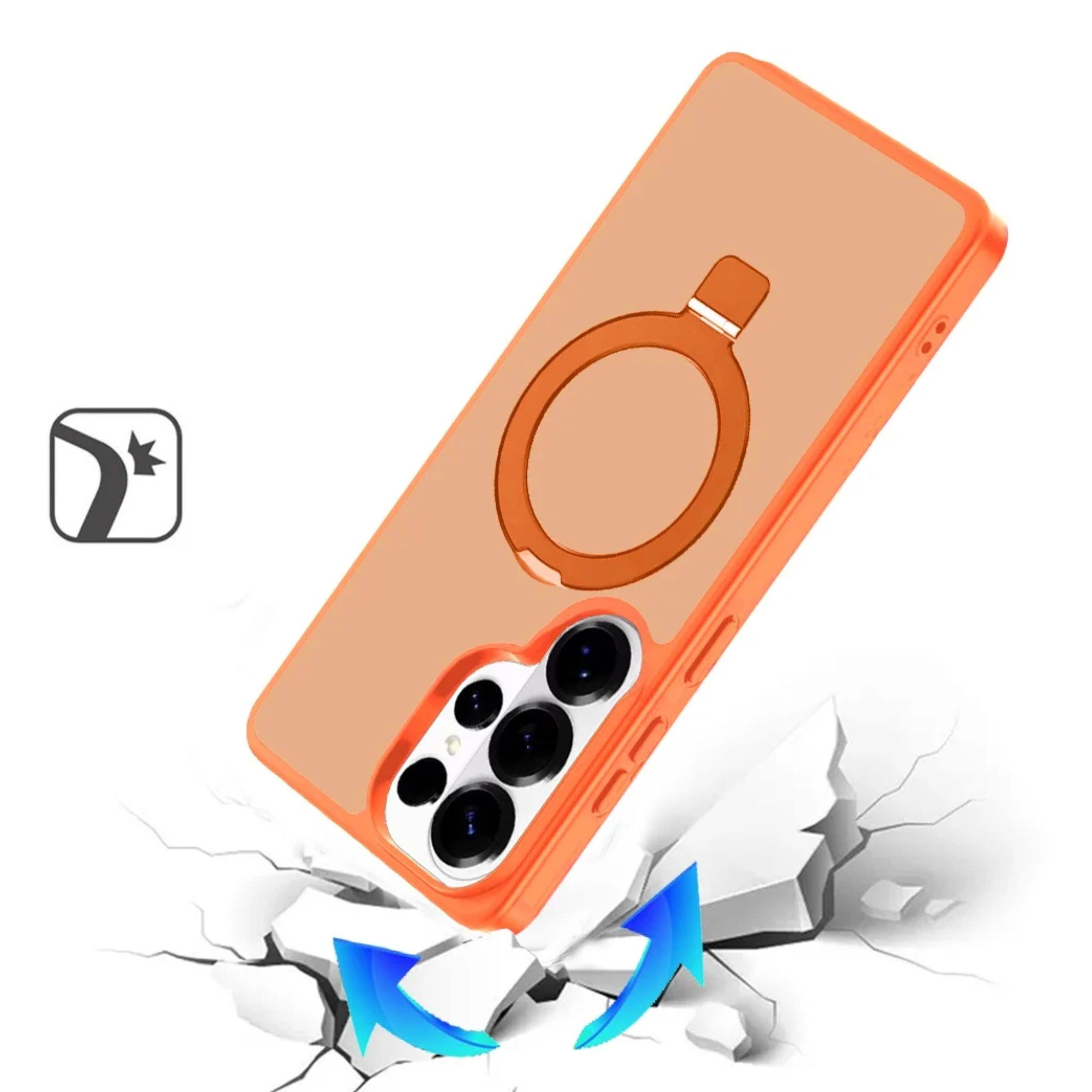 Left. Kitcheniva - Metal Circle Ring Stand Rugged Cover Phone Case With Tempered Glass For Samsung Galaxy S25 Ultra Cosmic Orange - Cosmic Orange.