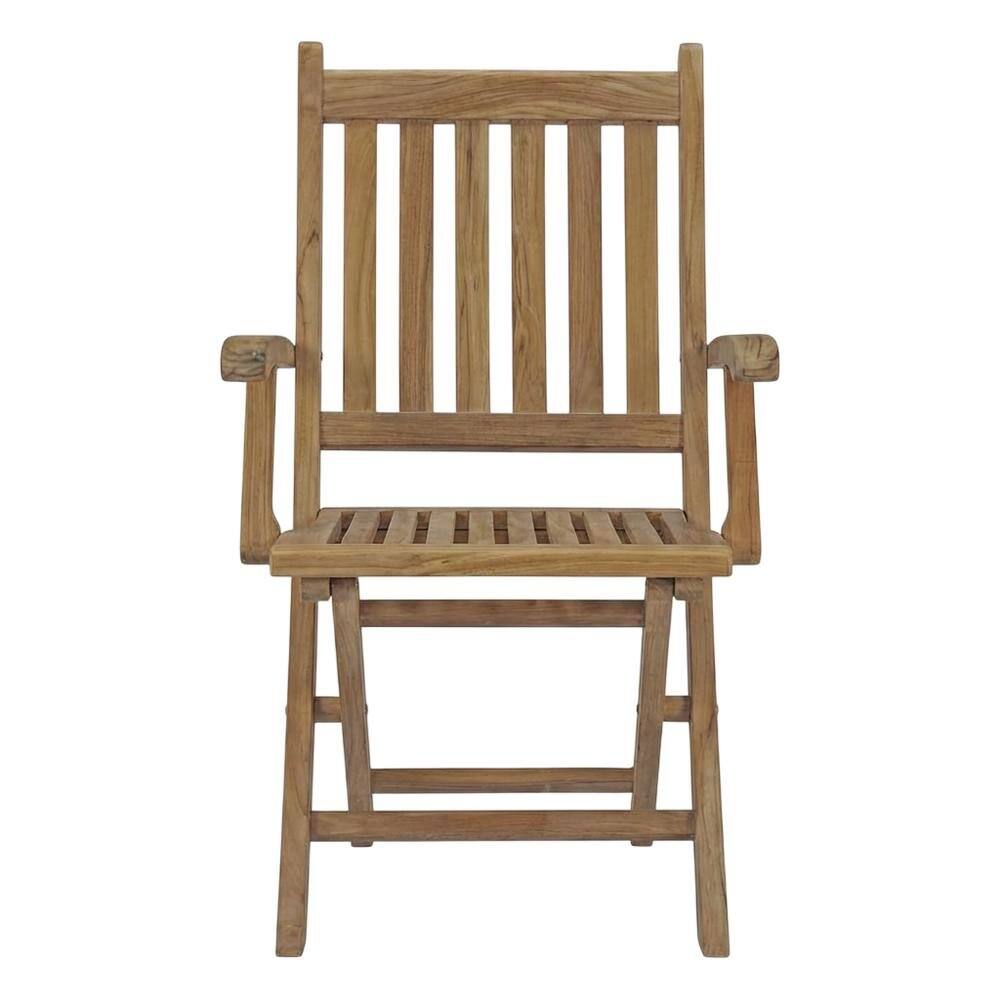 Back. Outdoor Escape - Elegant Teak Outdoor Folding Chair for Patio Dining with Armrests - Brown.