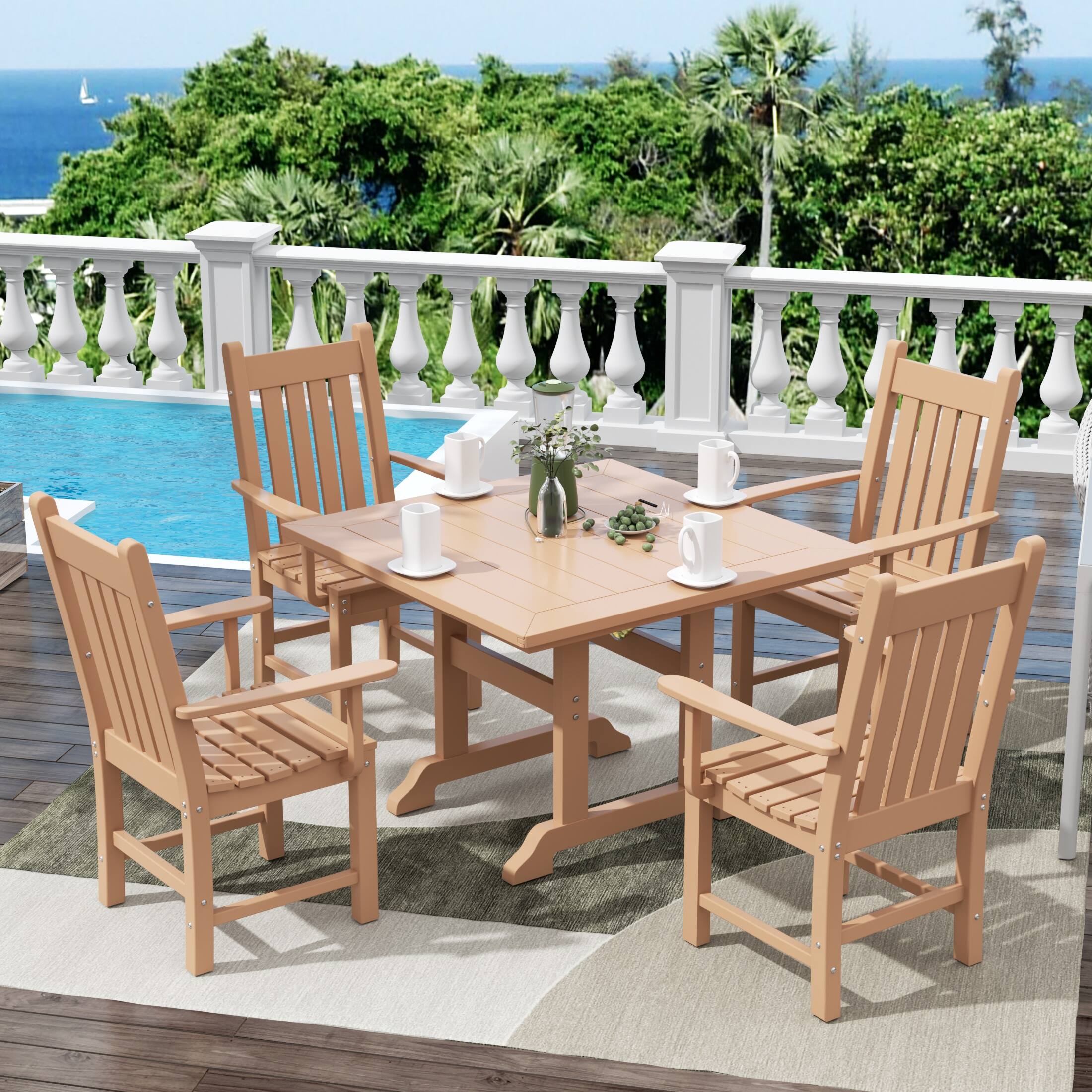 Angle. WestinTrends - WestinTrends Malibu 5 Piece Outdoor Patio Dining Set Outdoor Square Table and Armchair Set - Teak.