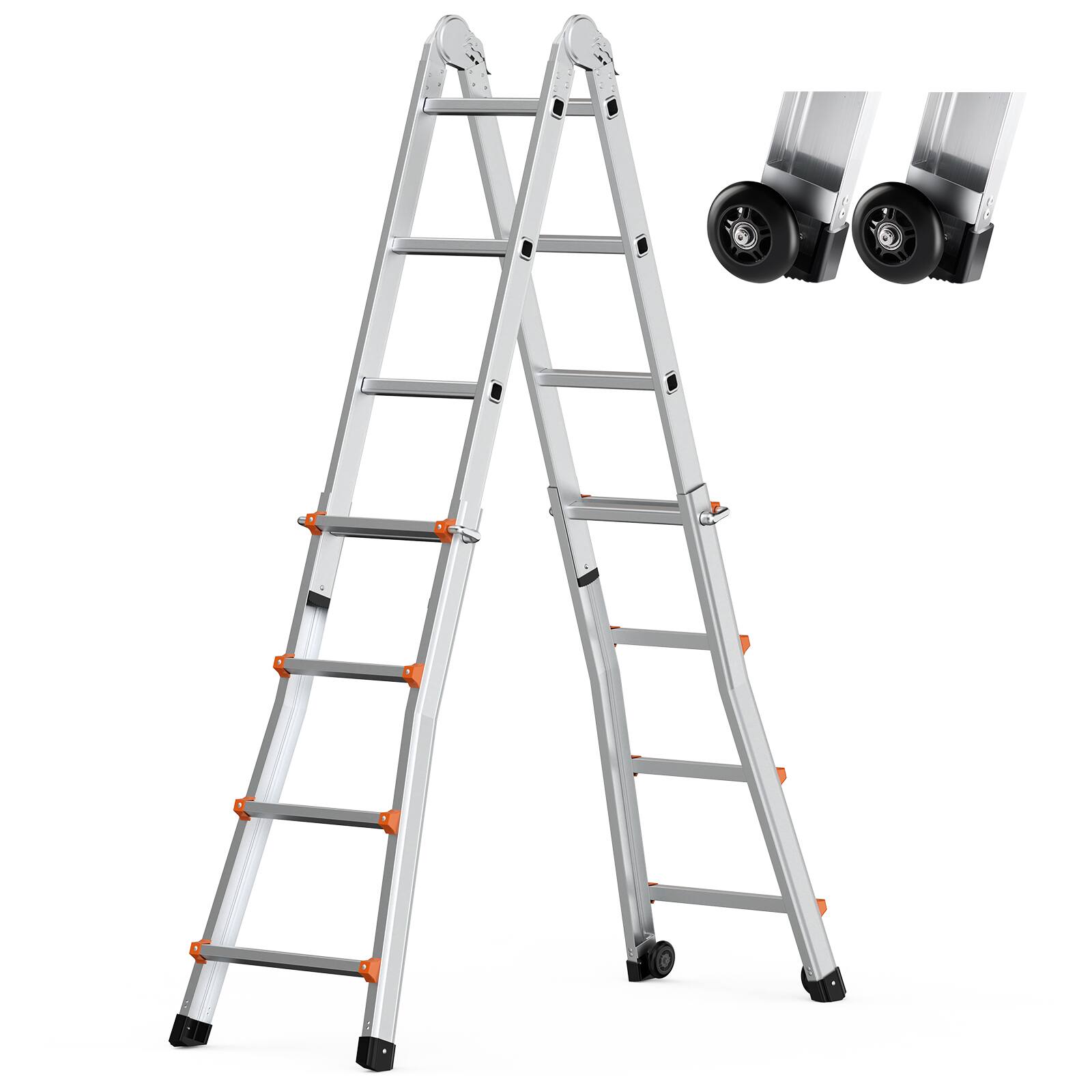 Alt View 5. VEVOR - Telescoping Ladder A Frame, 13 FT Compact Aluminum Extension Ladder, Multi-Function Portable Collapsible RV Ladder - Silver.