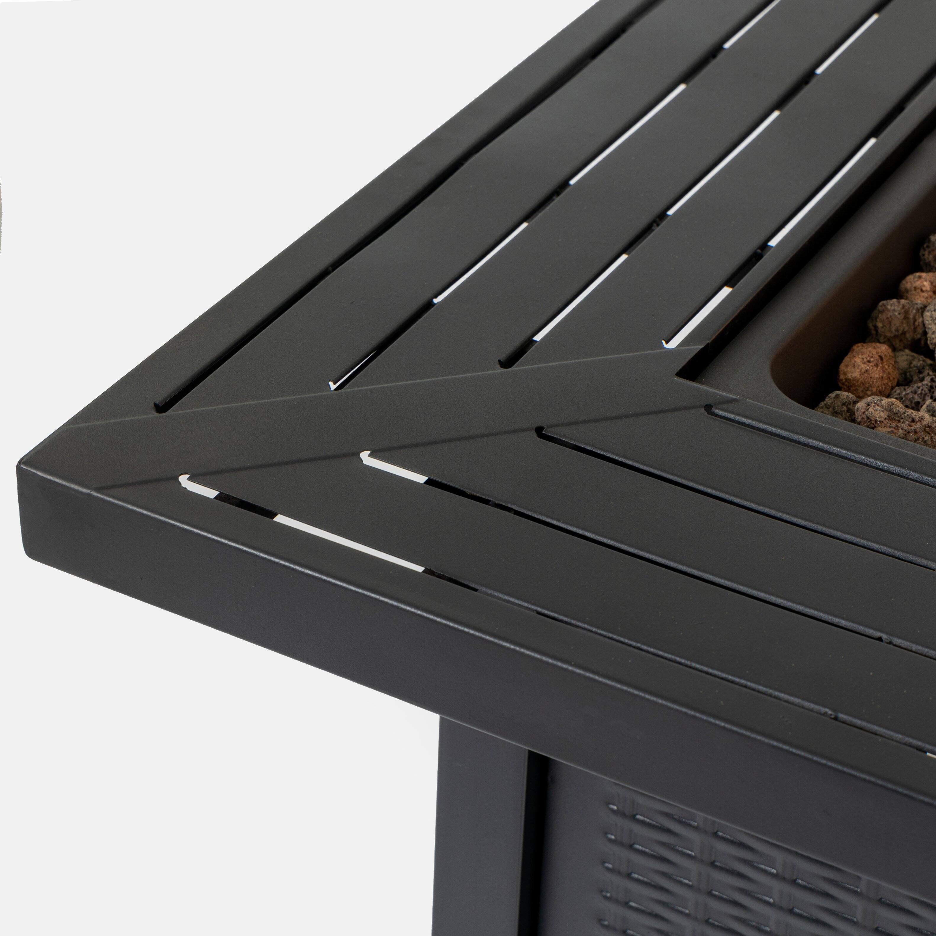 Alt View 2. COWLOWN - 28in Iron Square Propane Fire Pit Table Black Finish Durable Outdoor Design for Patio Deck Garden or Backyard Use.