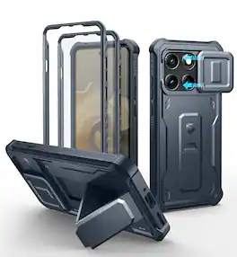 Dexnor - Phone Case for Motorola Edge 2025 with 2 Front Frame, Magnetic Slide Camera Cover, Protective Shockproof Bumper - Navy Blue