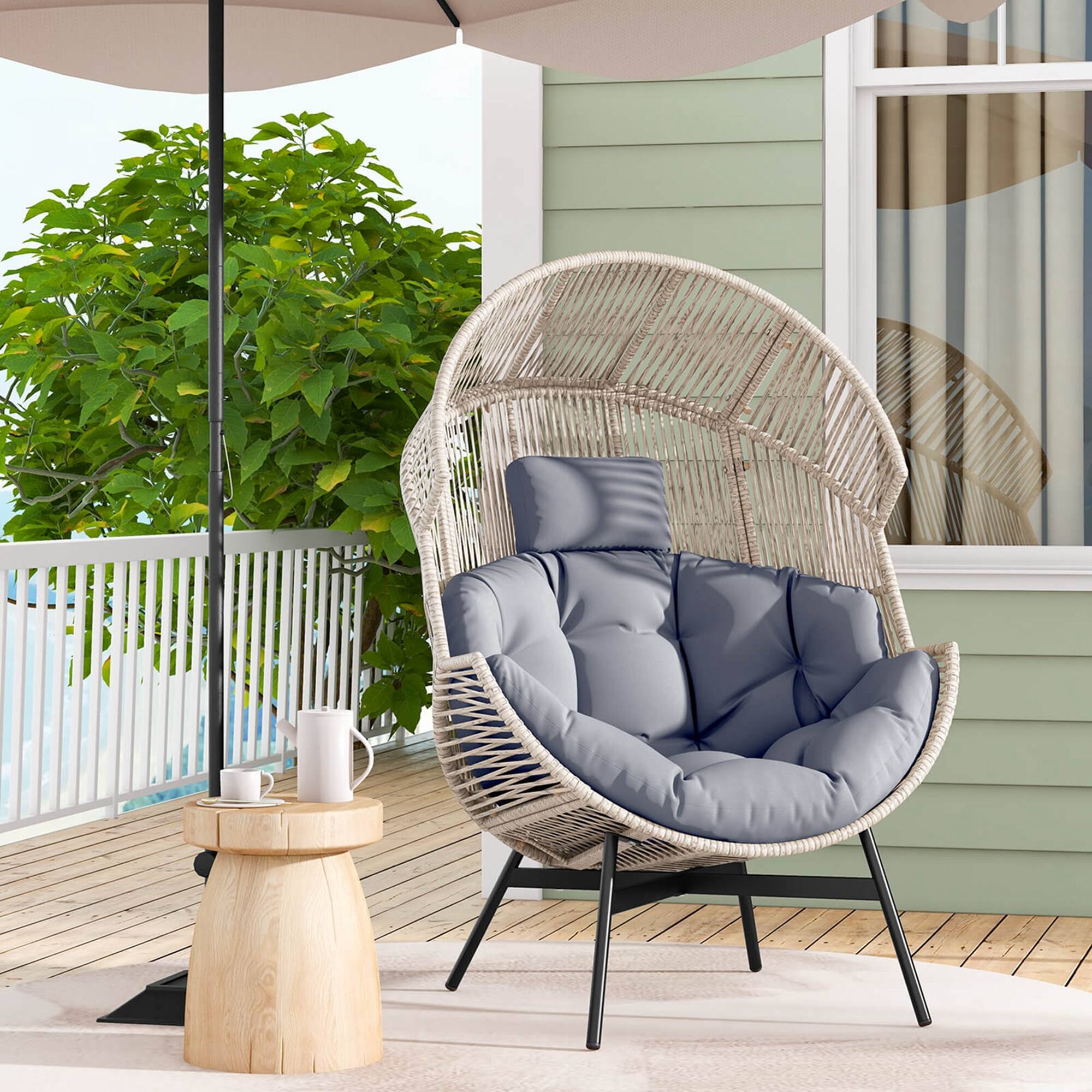 Alt View 5. Costway - Costway Oversized Egg Style Chair with Cushions & Headrest Heavy-Duty Metal Frame for Yard - Grey.